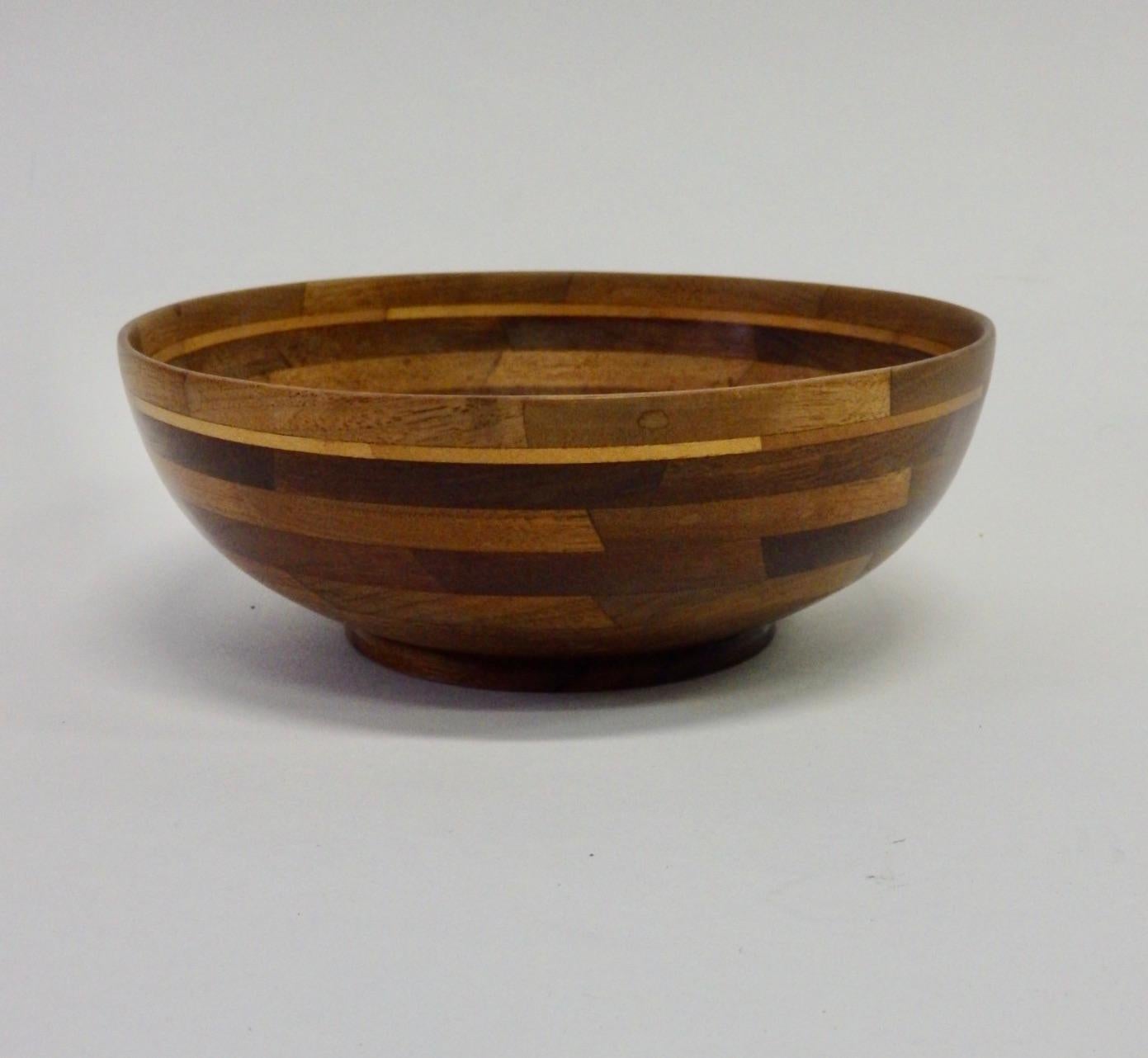 Mid-Century Modern W.M. Hunt Turned Laminate Wood Bowl Walnut Maple