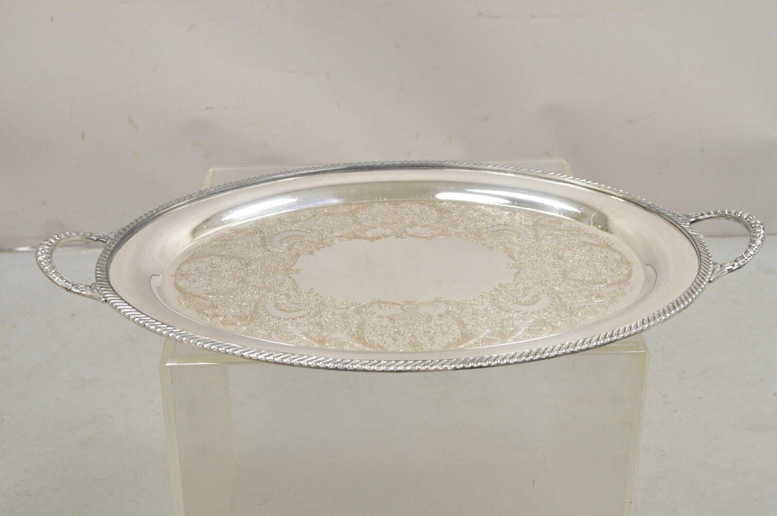 Vintage WM Rogers 4082 Silver Plated Victorian Oval Serving Platter Tray. Circa Mid 20th Century. Measurements: 1