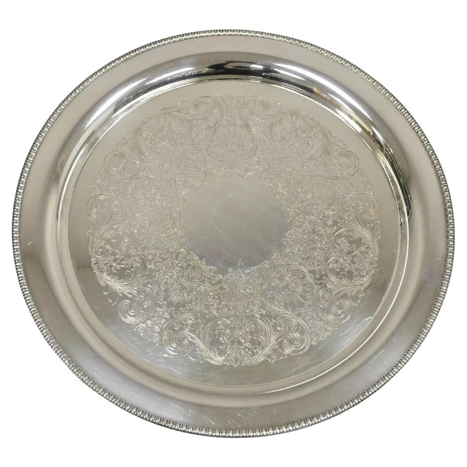 WM Rogers 4372 15" Round Silver Plated Etched Serving Platter Tray
