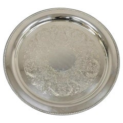 Retro WM Rogers 4372 15" Round Silver Plated Etched Serving Platter Tray