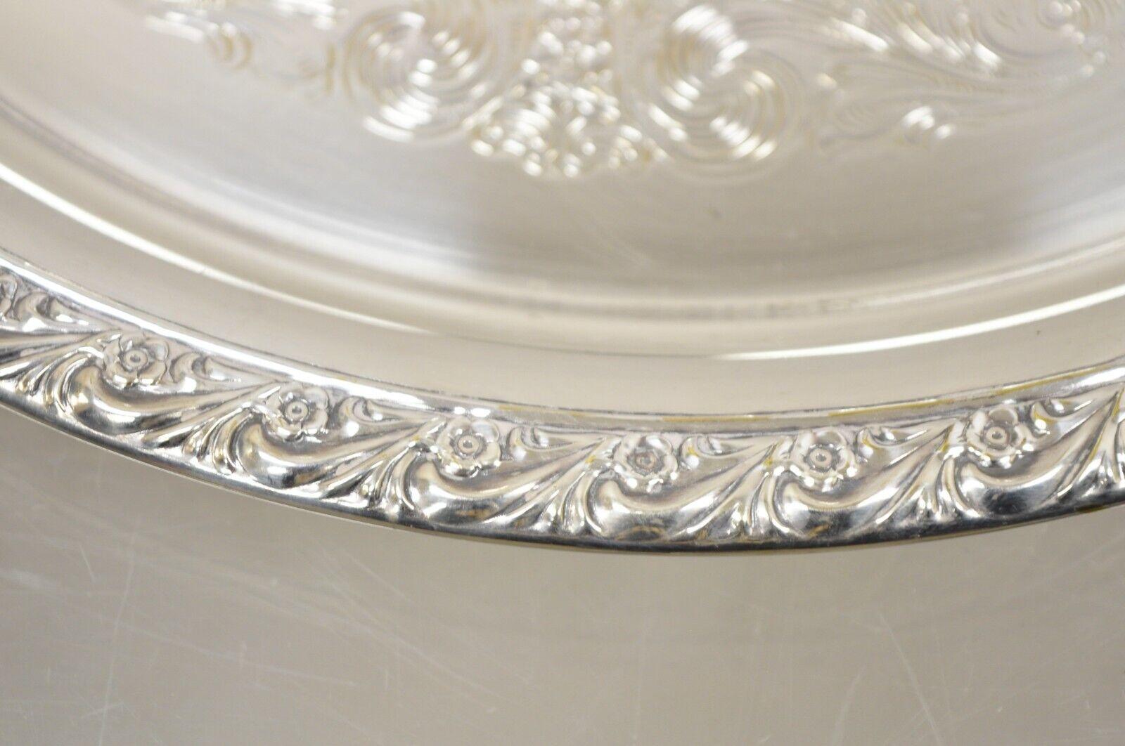 Victorian WM Rogers 771 Silver Plated Round Etched Serving Platter Tray For Sale