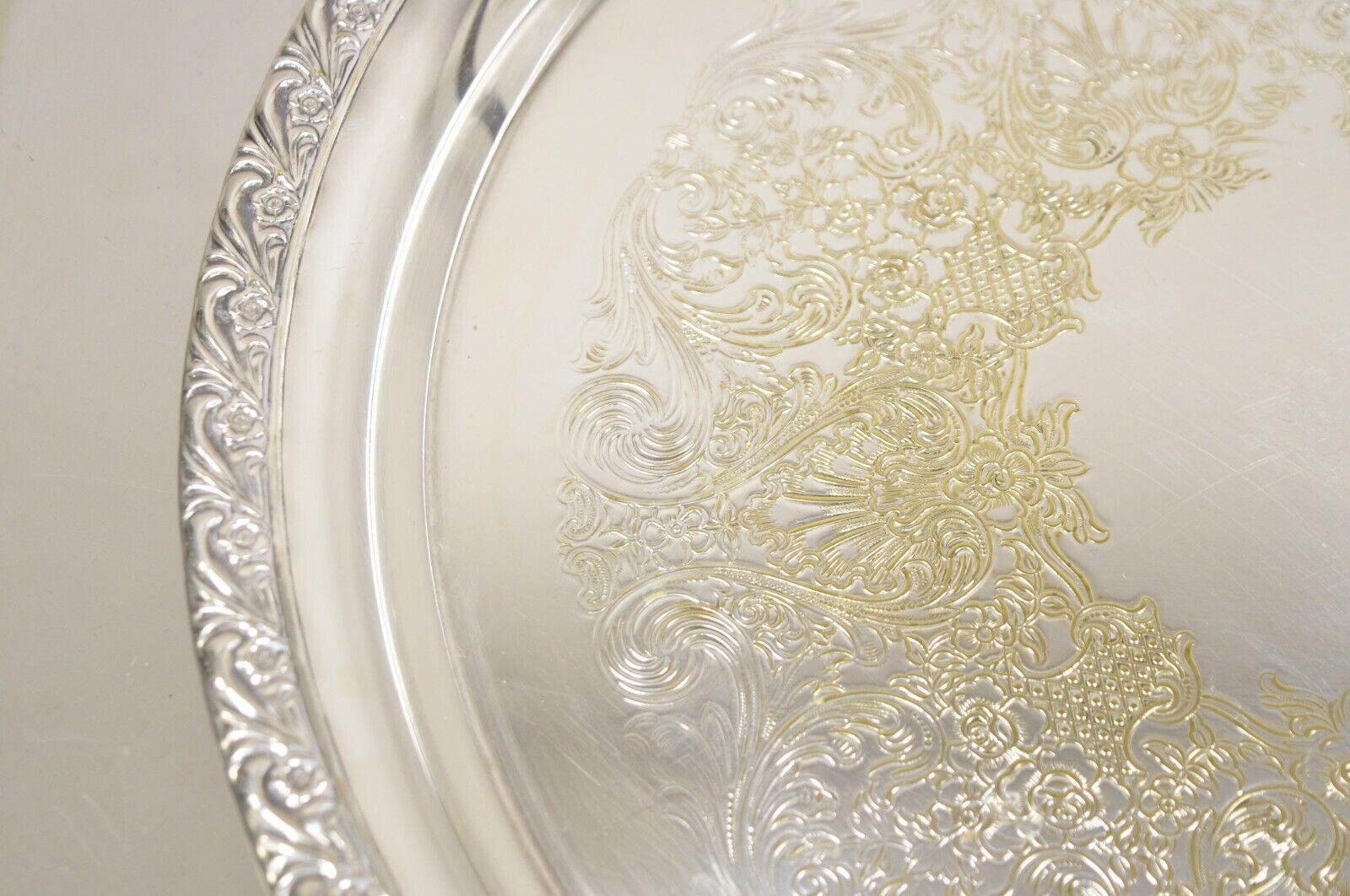 20th Century WM Rogers 771 Silver Plated Round Etched Serving Platter Tray For Sale