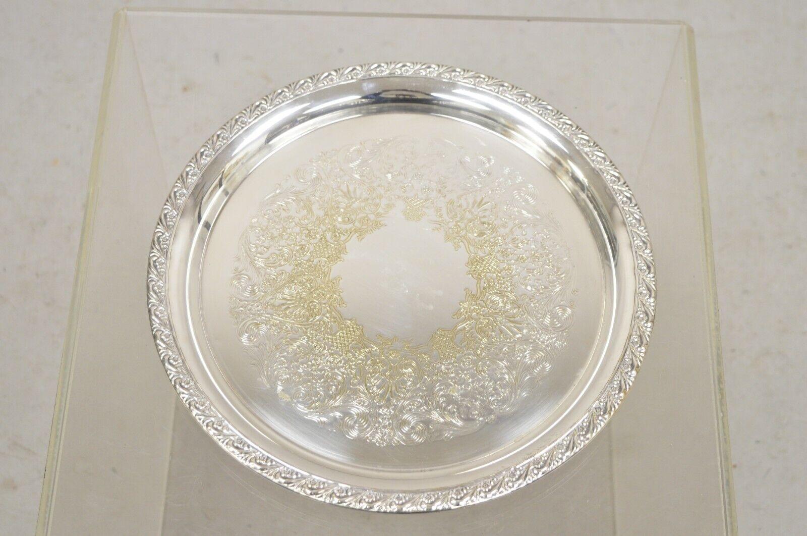 WM Rogers 771 Silver Plated Round Etched Serving Platter Tray For Sale 3