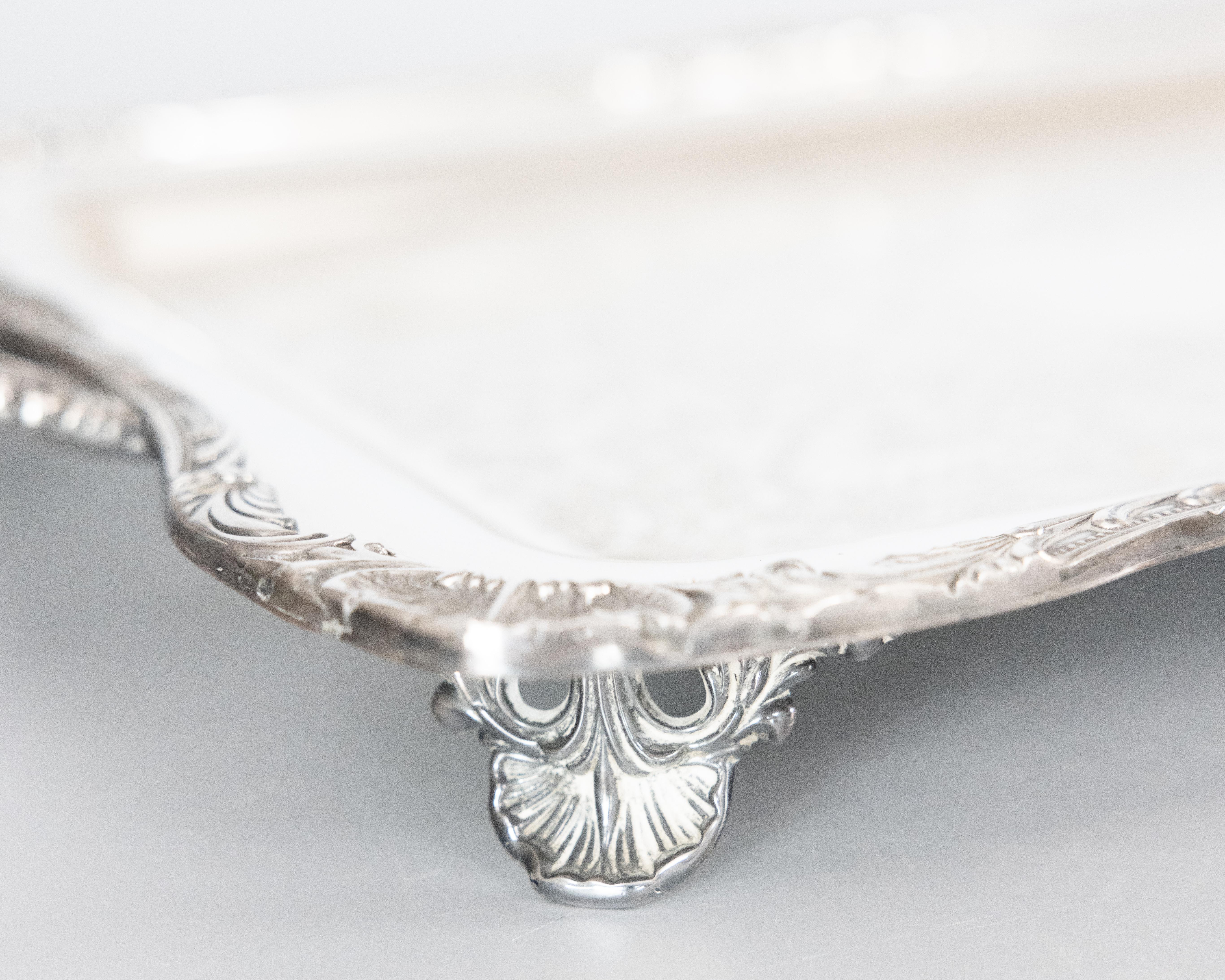 20th Century Wm Rogers Silver Plate Footed Rectangular Serving Tray With Handles, circa 1950 For Sale