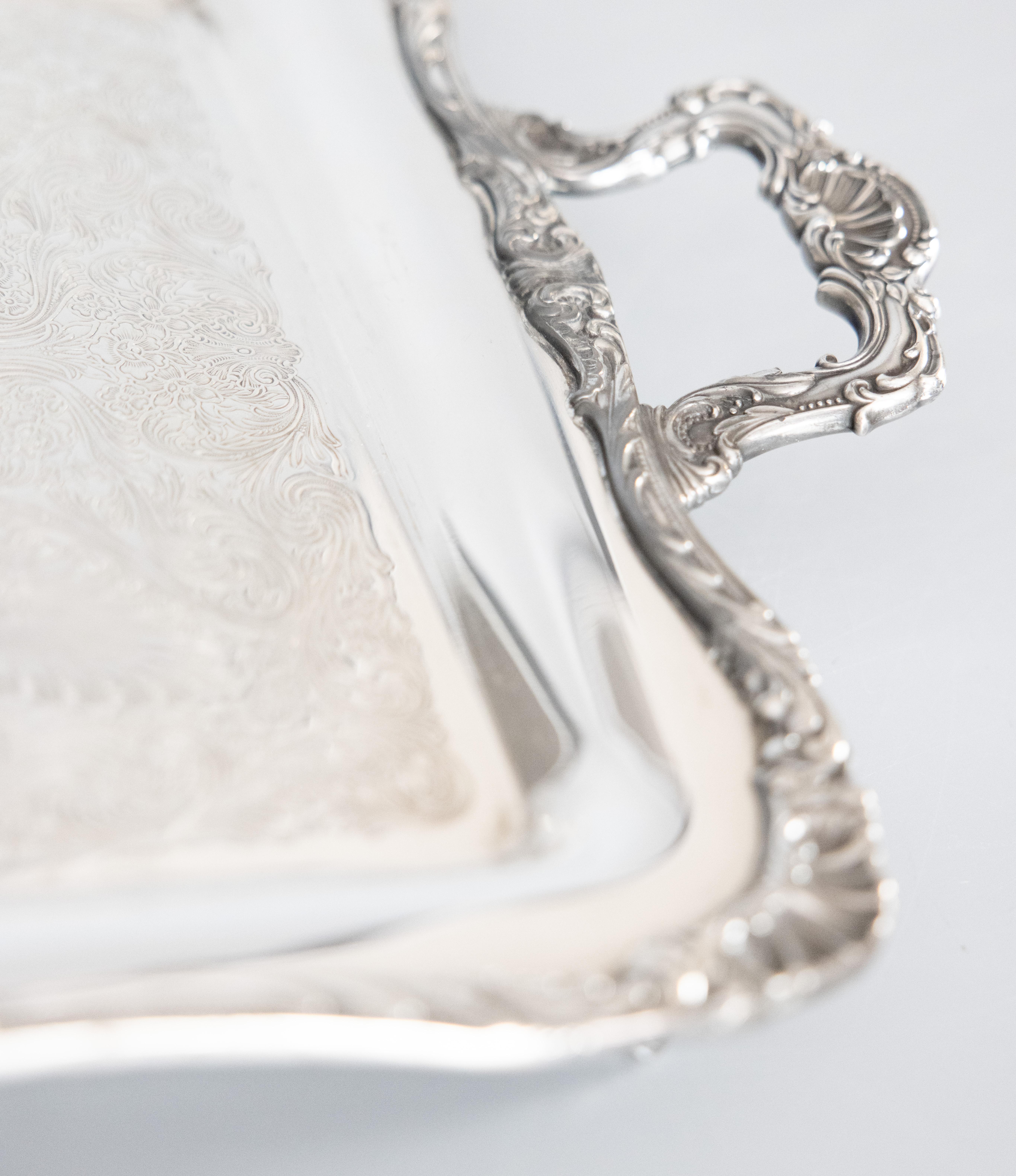 Wm Rogers Silver Plate Footed Rectangular Serving Tray With Handles, circa 1950 For Sale 2