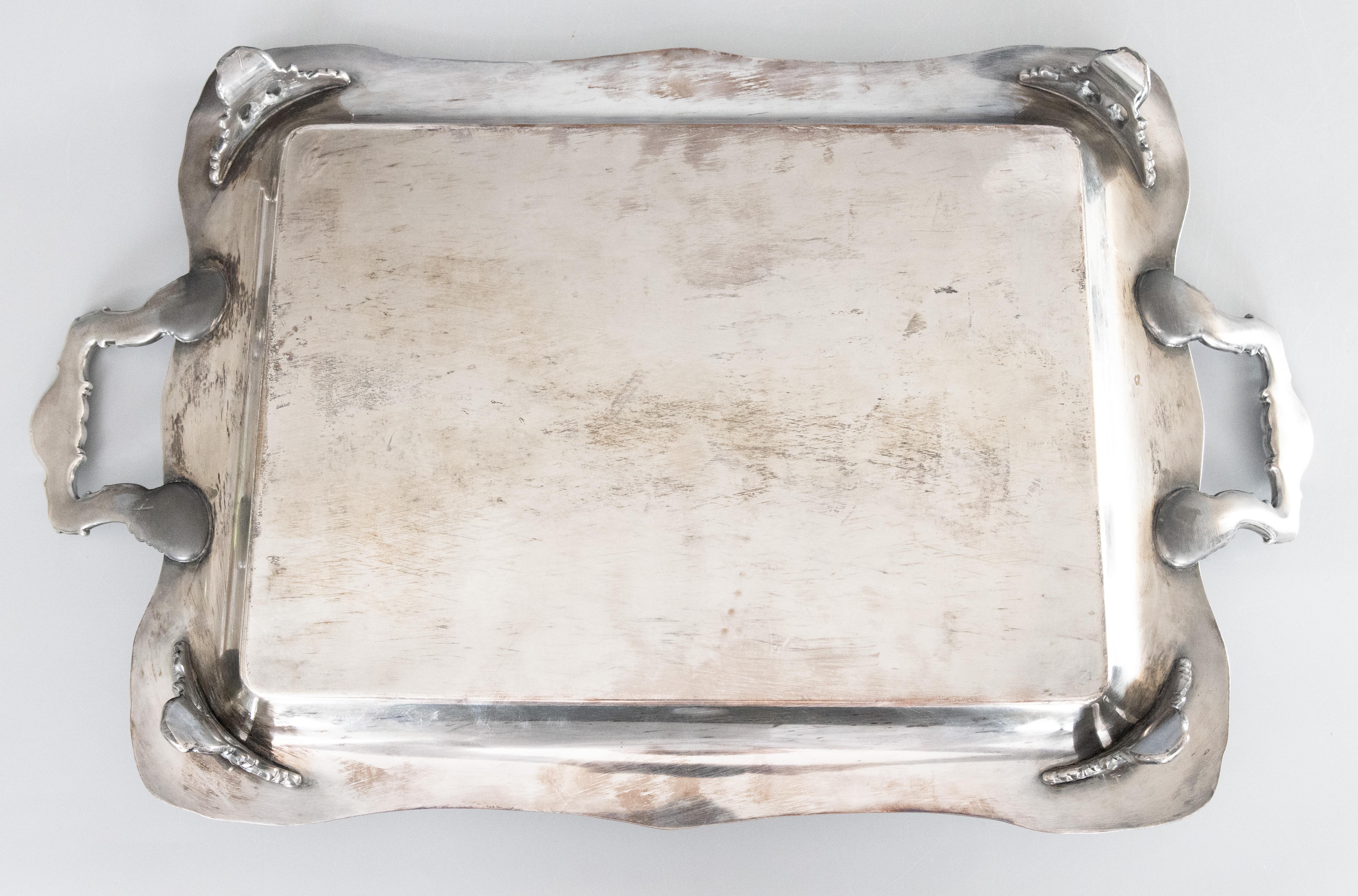 20th Century Wm Rogers Silver Plate Footed Rectangular Serving Tray With Handles, circa 1950 For Sale