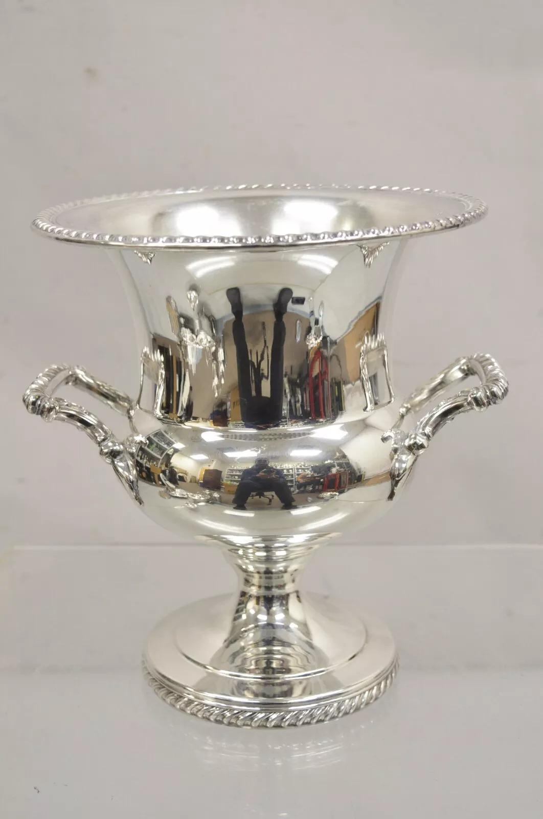 WM Rogers Silver Plated Twin Handle Trophy Cup Champagne Chiller Ice Bucet For Sale 4