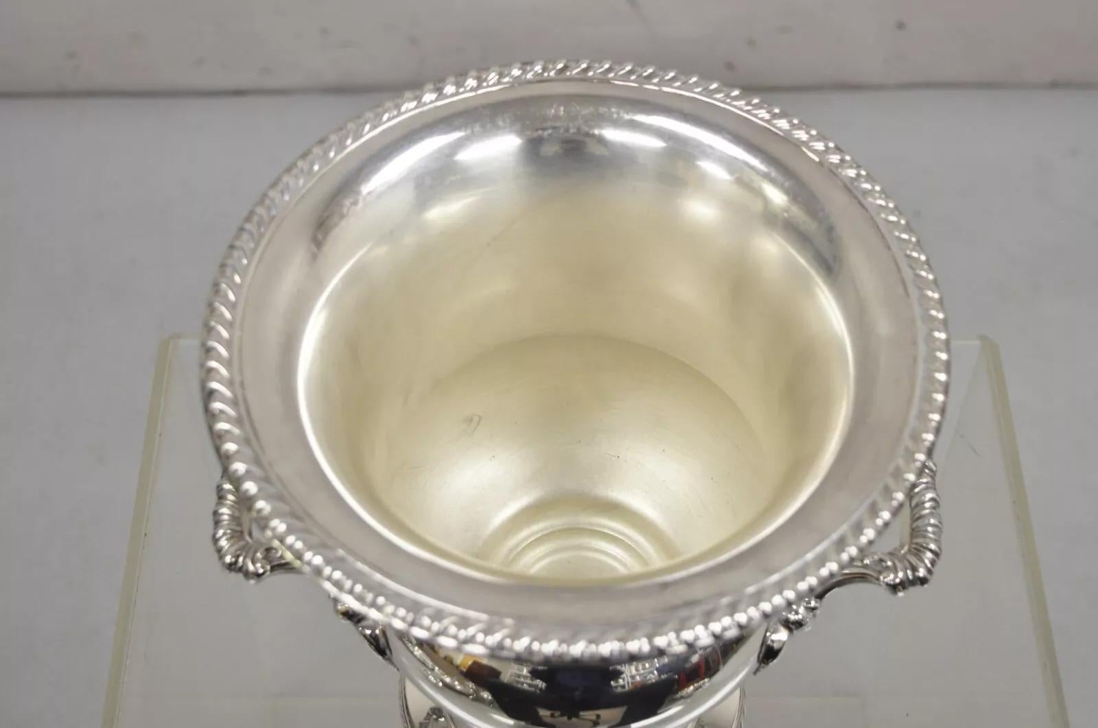 WM Rogers Silver Plated Twin Handle Trophy Cup Champagne Chiller Ice Bucet In Good Condition For Sale In Philadelphia, PA
