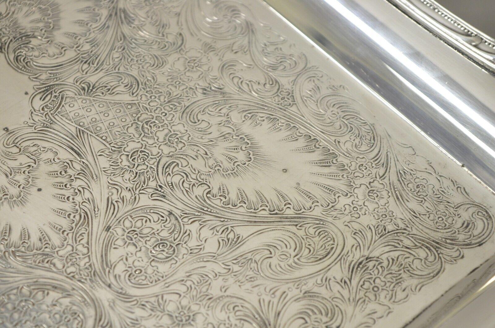 WM Rogers & Sons Spring Flowers 2091 Silver Plated Platter Serving Tray In Good Condition In Philadelphia, PA