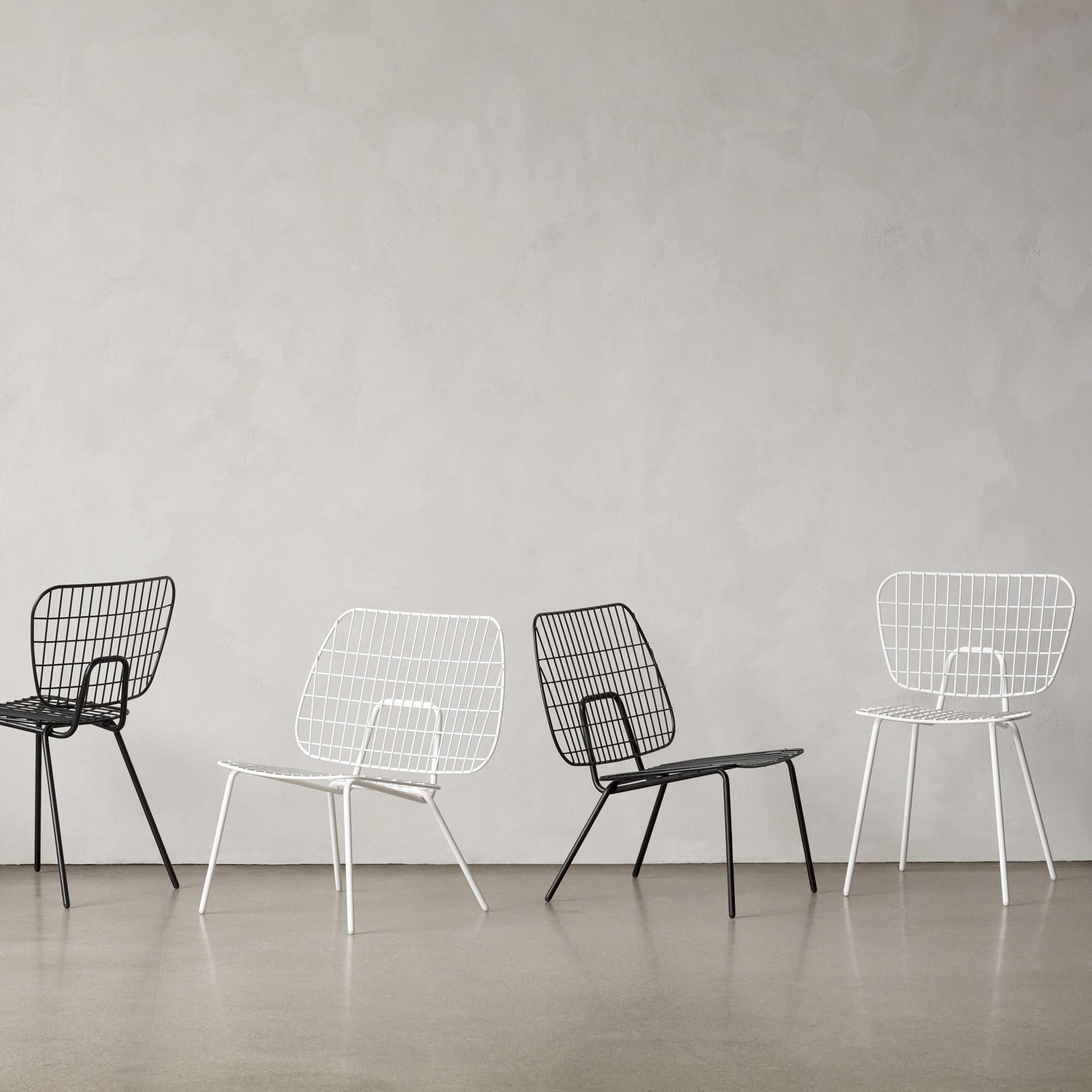 Contemporary Wm String Lounge Chair by Studio WM, in Two-Pack, Black Steel Frame