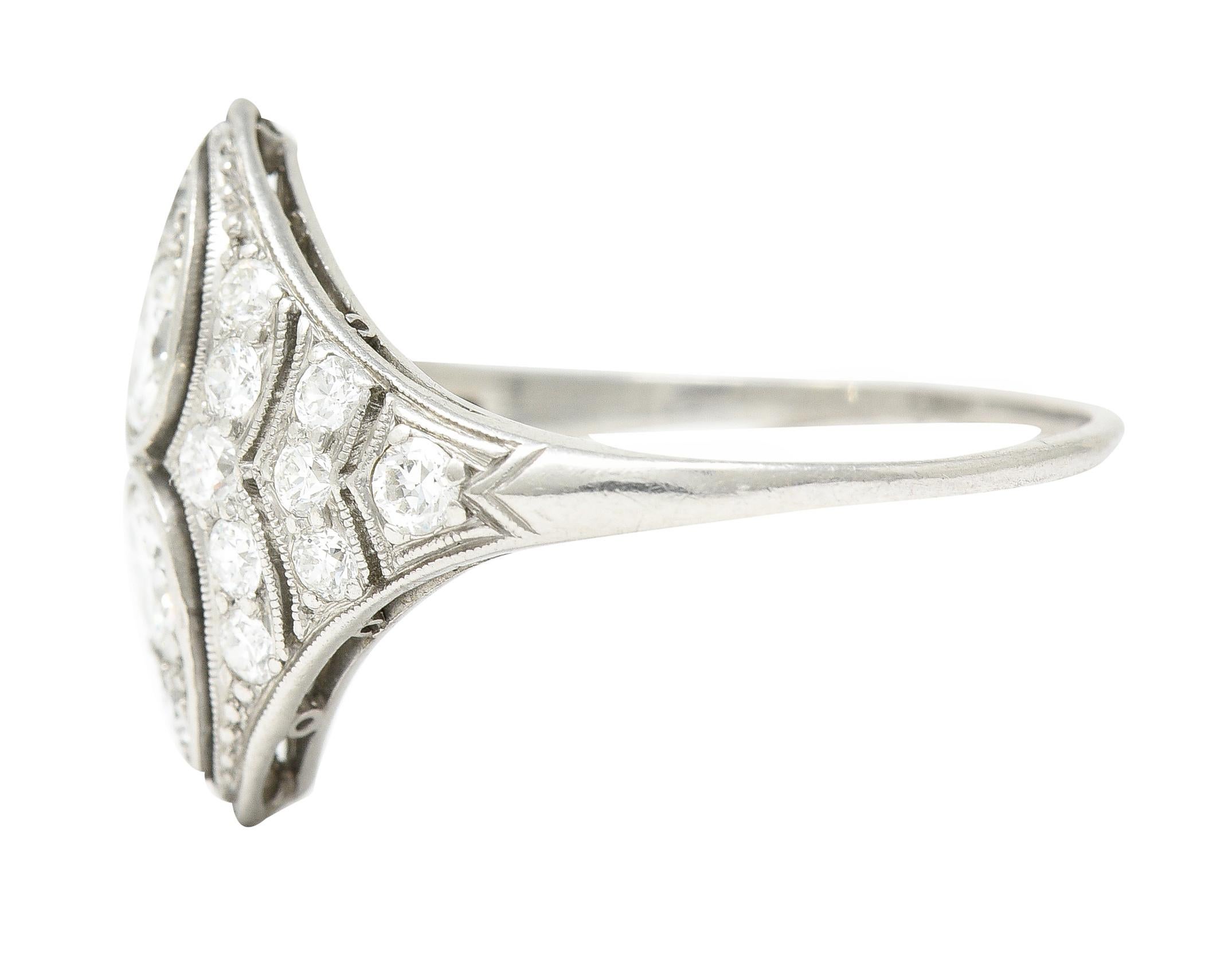 Women's or Men's WM Wise Art Deco 1.18 Carat Old European Cut Diamond Platinum Dinner Ring
