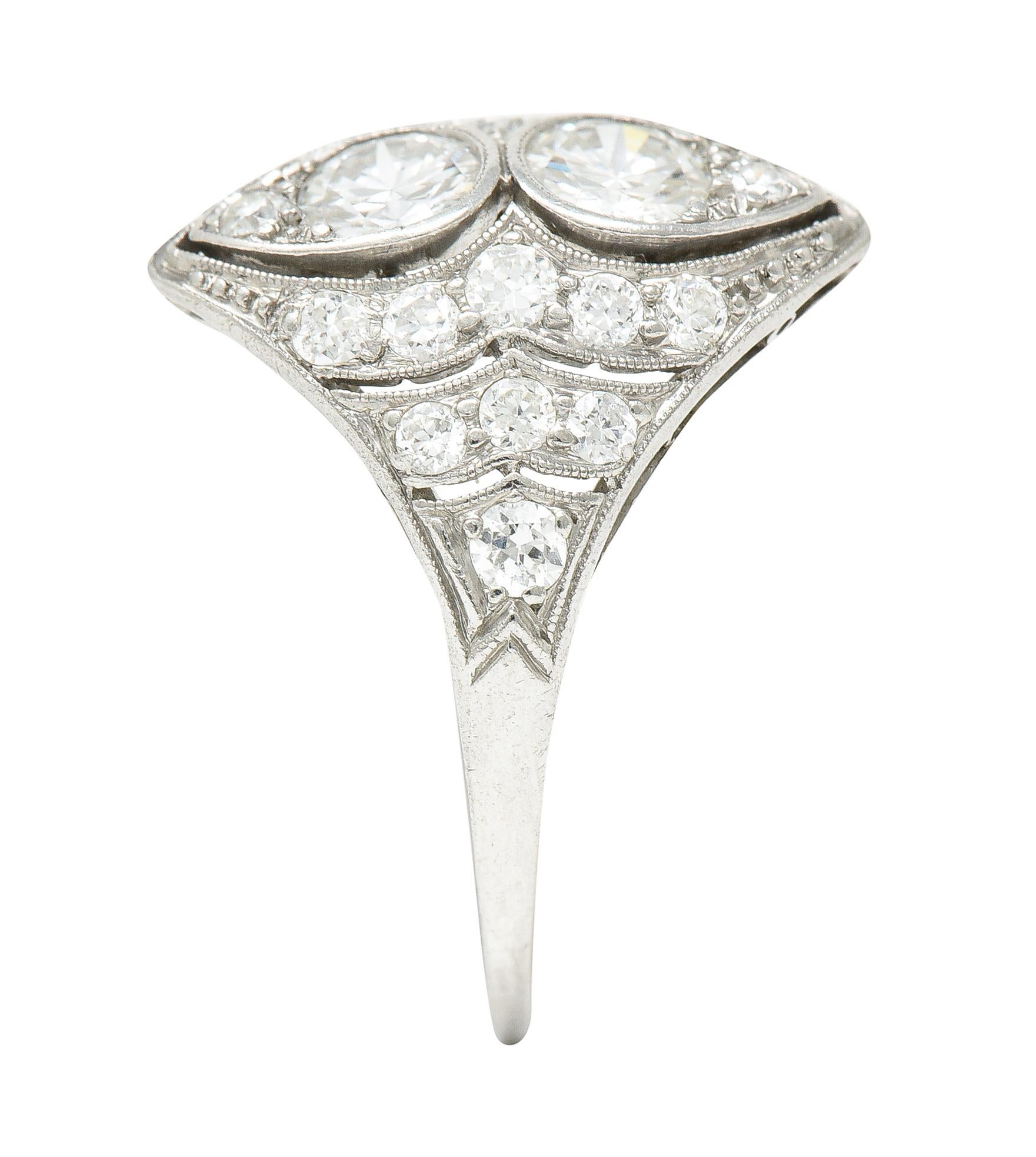 WM Wise Art Deco 1.18 Carat Old European Cut Diamond Platinum Dinner Ring 4