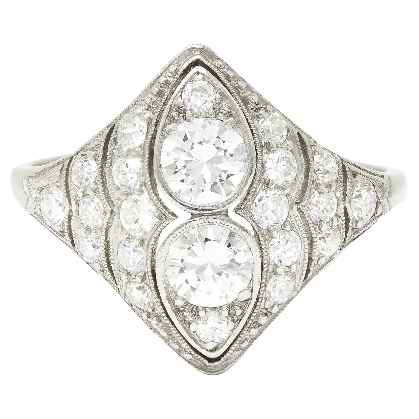 WM Wise Art Deco 1.18 Carat Old European Cut Diamond Platinum Dinner Ring
