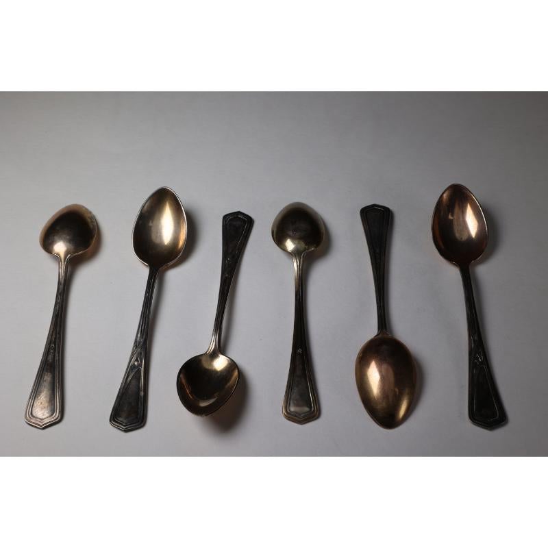 Early 20th Century WMF. A set of six Art Nouveau silver plated desert spoons in unused condition. For Sale