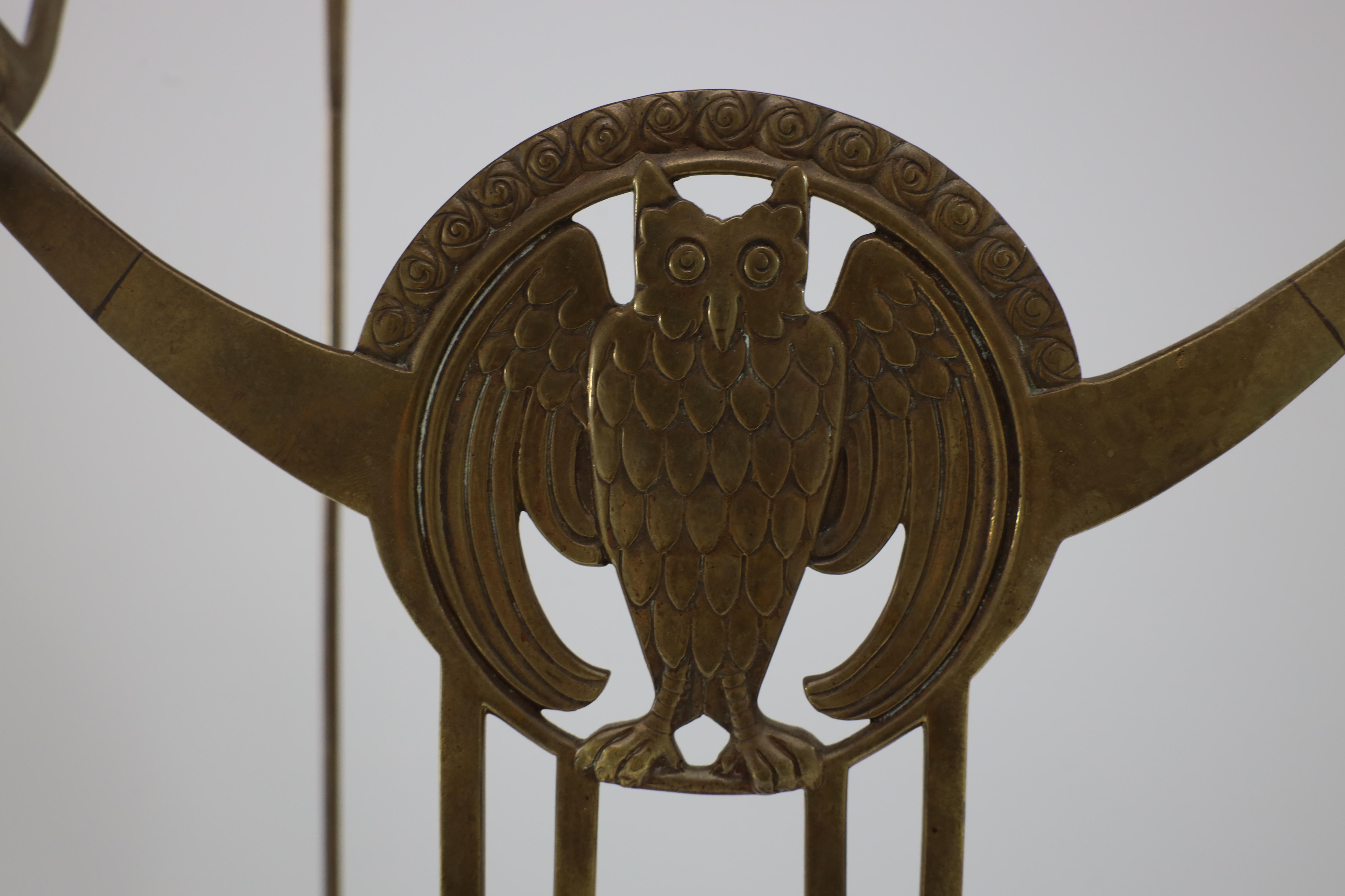 WMF An Art Nouveau candelabra with an owl & 6 sconces to the main circular ring. For Sale 5