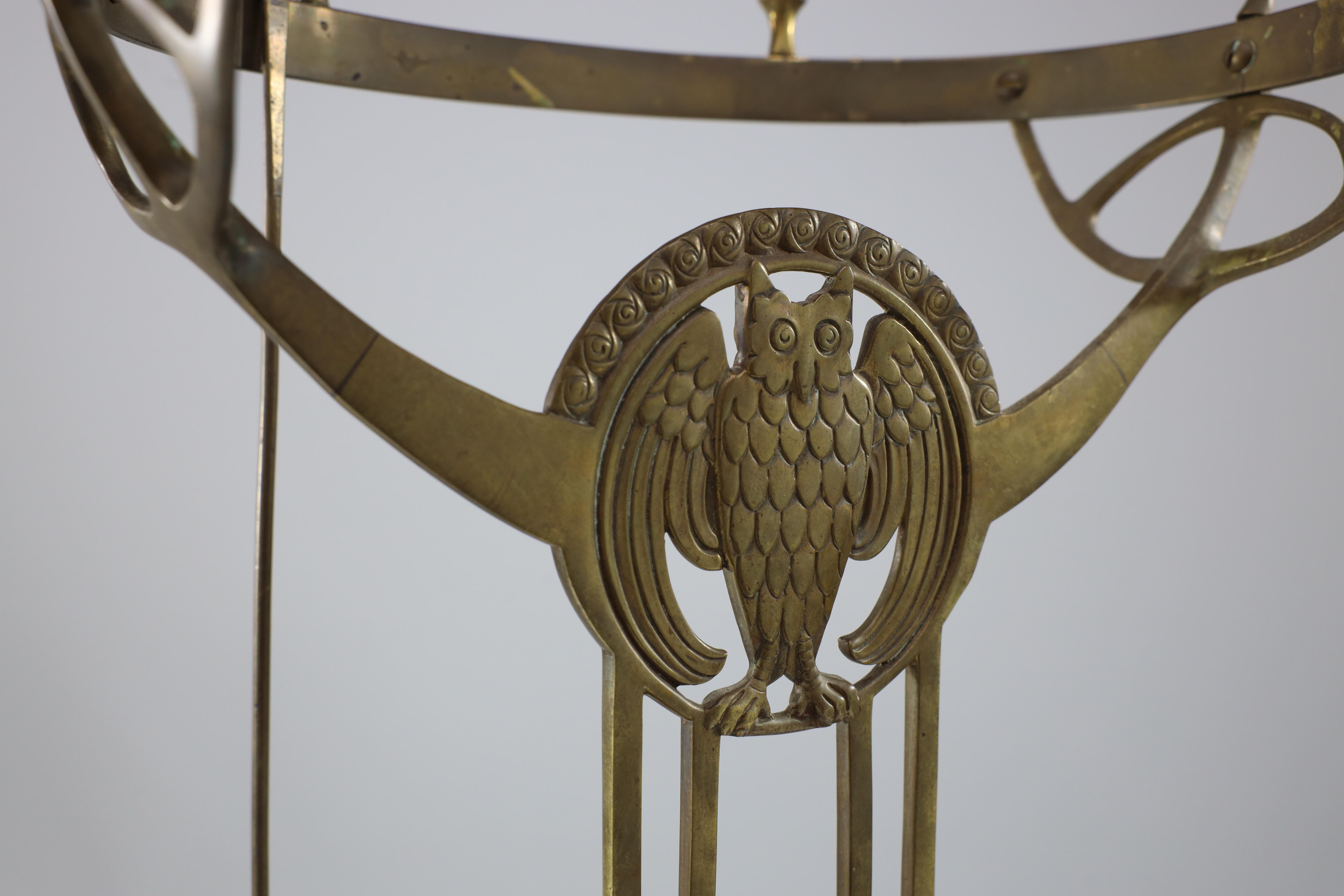 WMF An Art Nouveau candelabra with an owl & 6 sconces to the main circular ring. For Sale 4