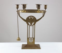 WMF An Art Nouveau candelabra with an owl & 6 sconces to the main circular ring.