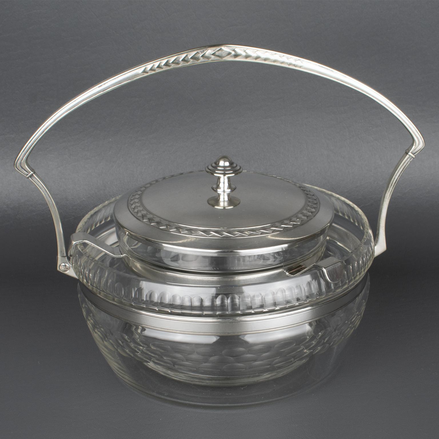 Art Déco WMF Art Deco in cristallo e placca d'argento Caviar Bowl Dish Chiller Server circa 1930 in vendita