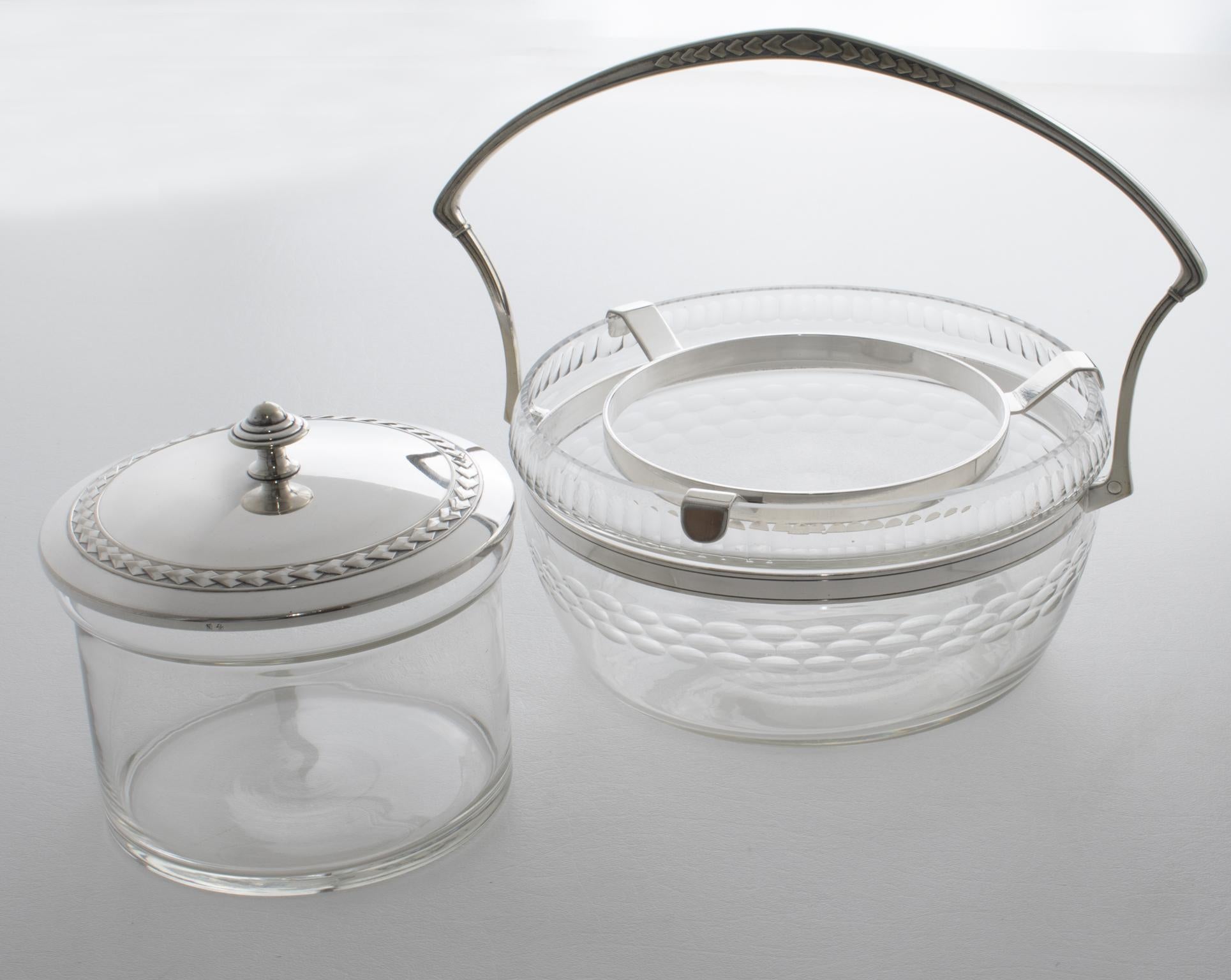 Tedesco WMF Art Deco in cristallo e placca d'argento Caviar Bowl Dish Chiller Server circa 1930 in vendita