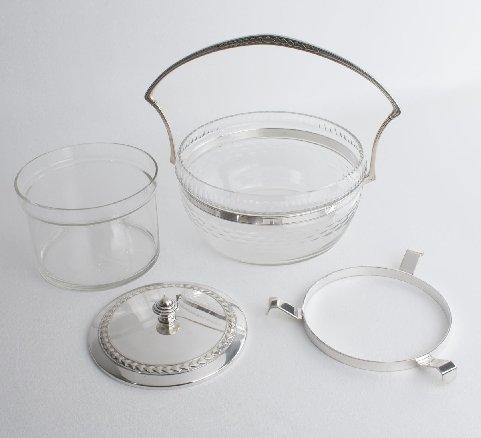 Metà XX secolo WMF Art Deco in cristallo e placca d'argento Caviar Bowl Dish Chiller Server circa 1930 in vendita