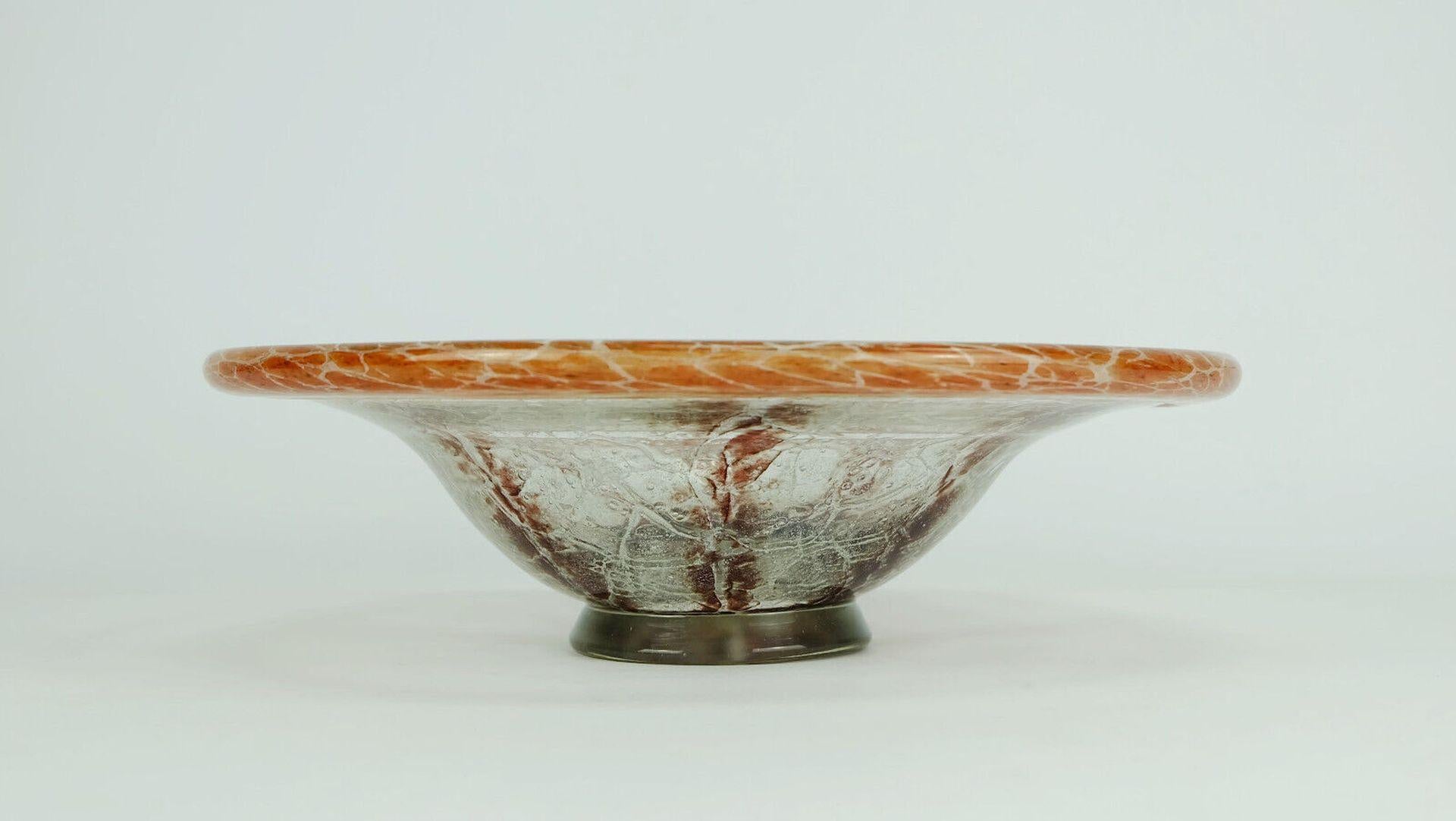 Mid-20th Century WMF Art Deco Ikora Glass Bowl Karl Wiedmann 1930s Orange and Dark Red For Sale