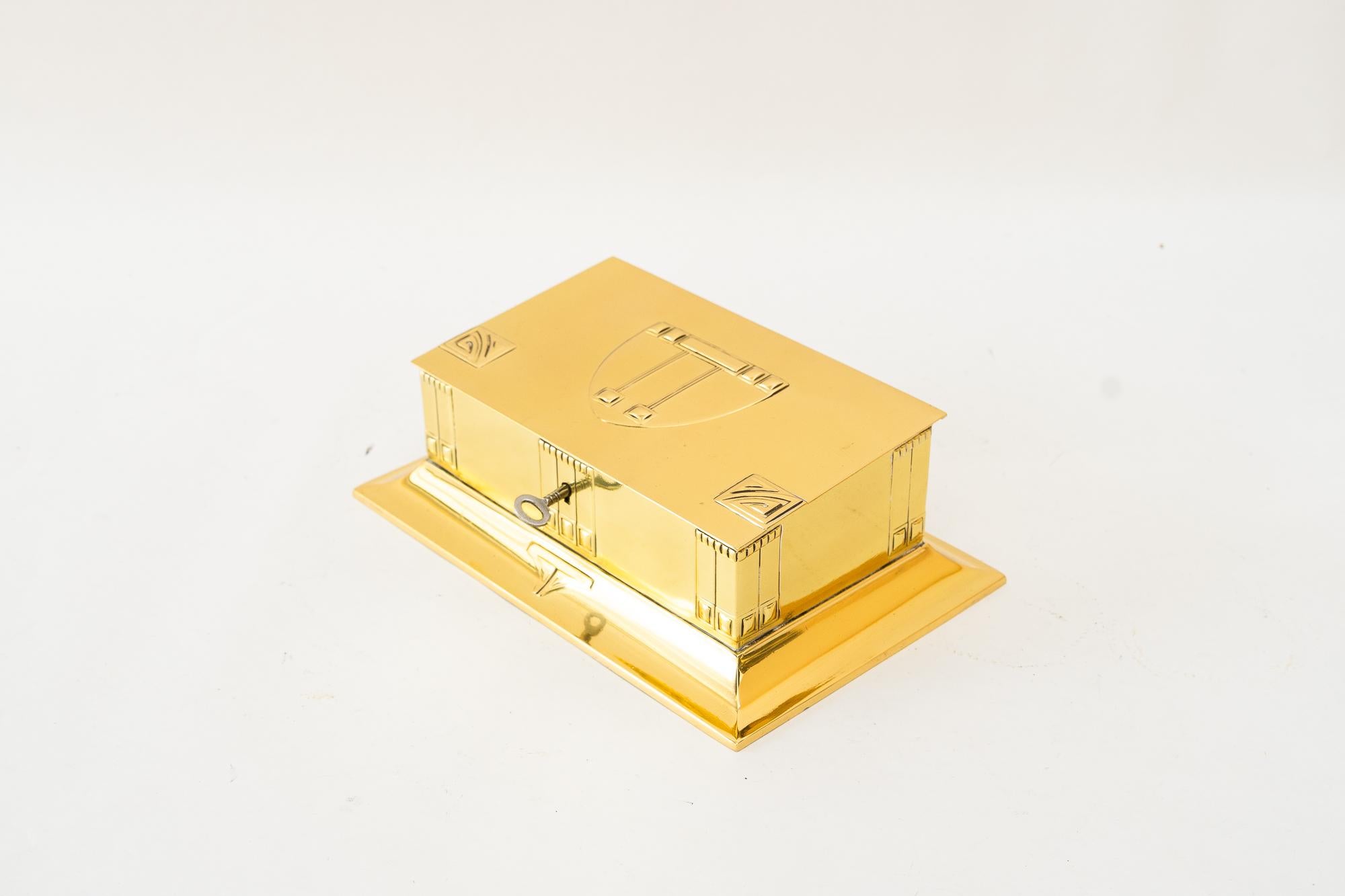 WMF art deco jewelry box  germany around 1920s
Very beautiful execution
Brass polished and stove enameled
Original key