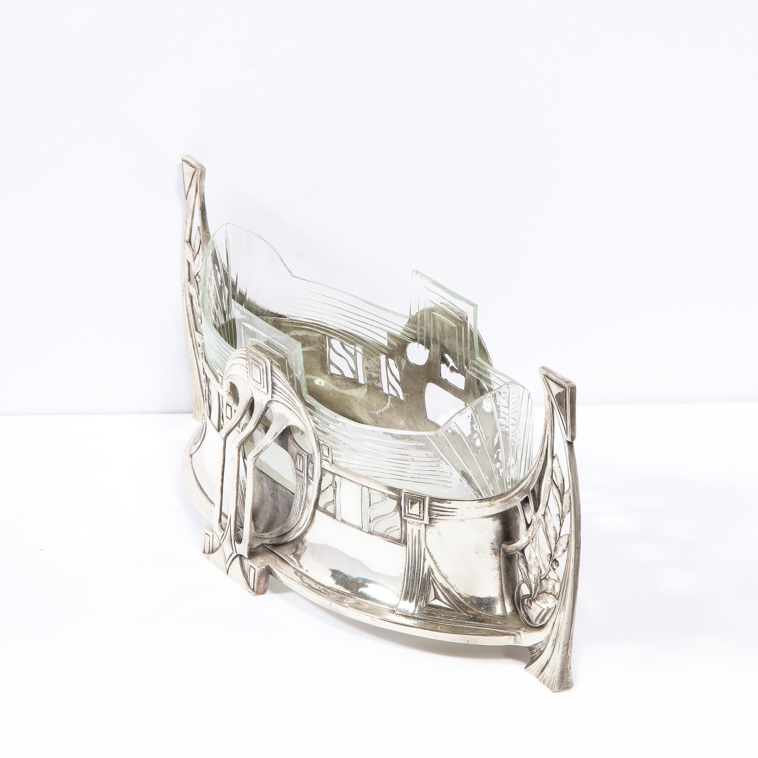 WMF Art Deco Sculptural Silverplate Centerpiece w/ Geometric & Foliate Motifs For Sale 5