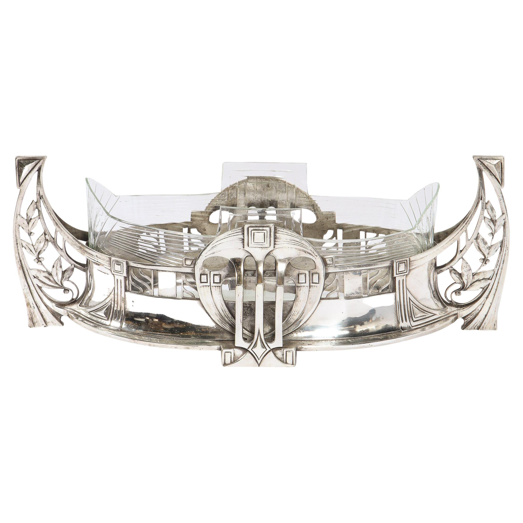 WMF Art Deco Sculptural Silverplate Centerpiece w/ Geometric & Foliate Motifs For Sale