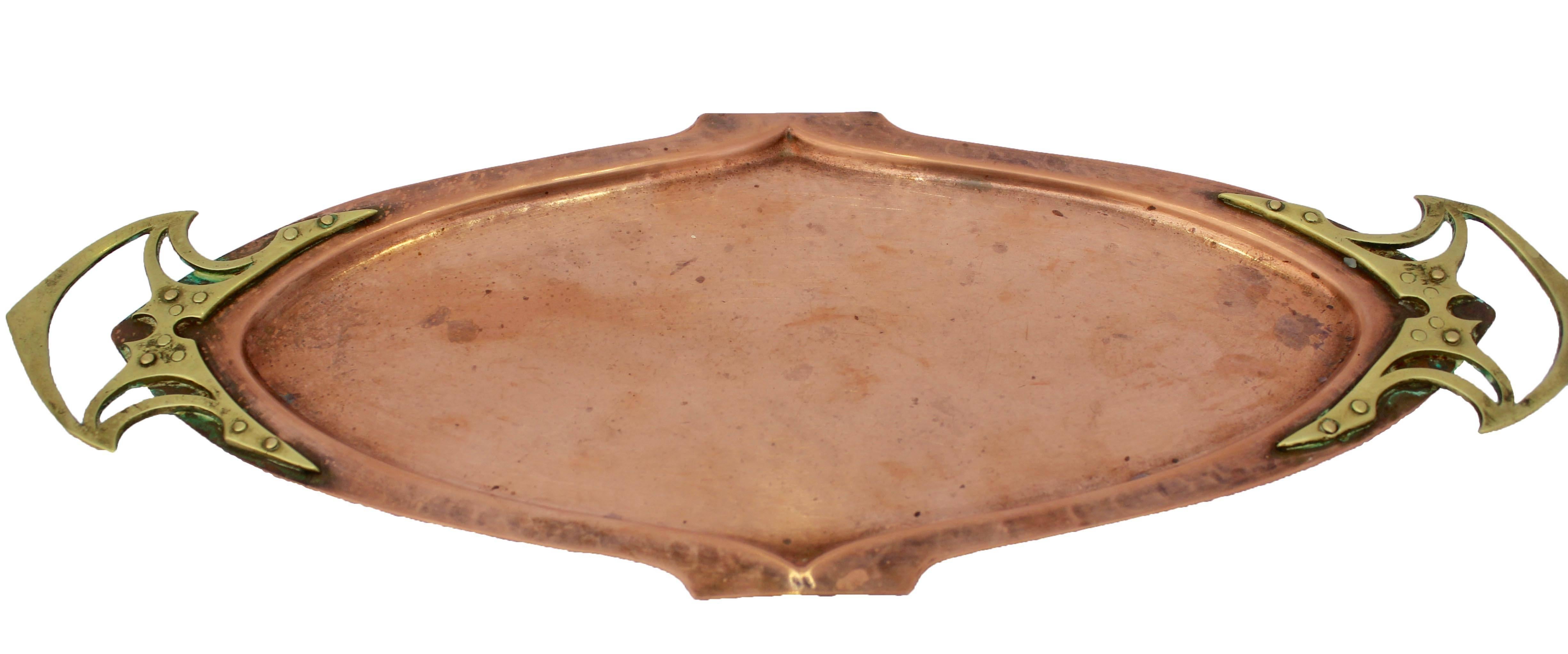 German WMF Art Nouveau Brass and Copper Tray with Celtic Style Details