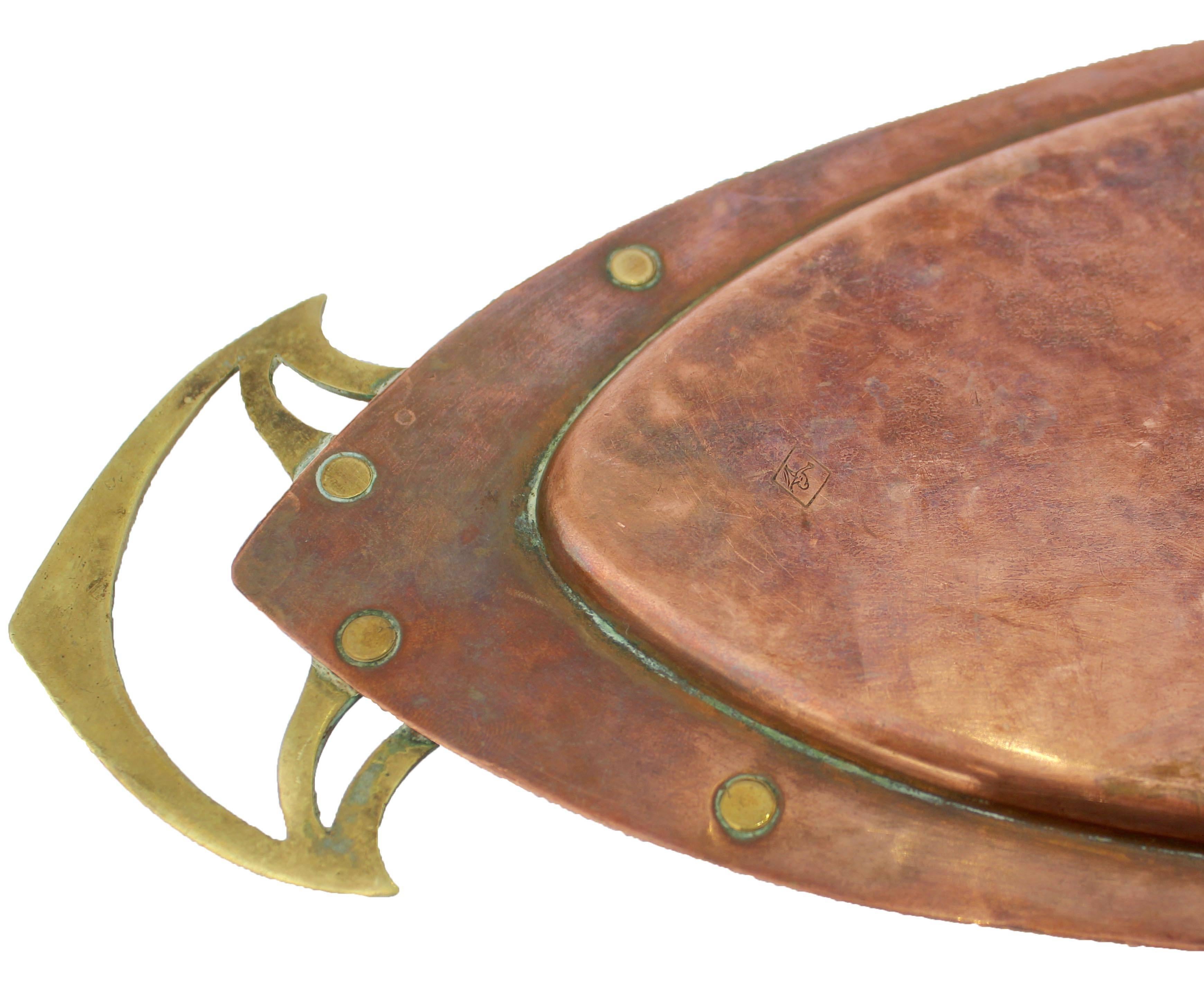 WMF Art Nouveau Brass and Copper Tray with Celtic Style Details In Good Condition In Verviers, BE