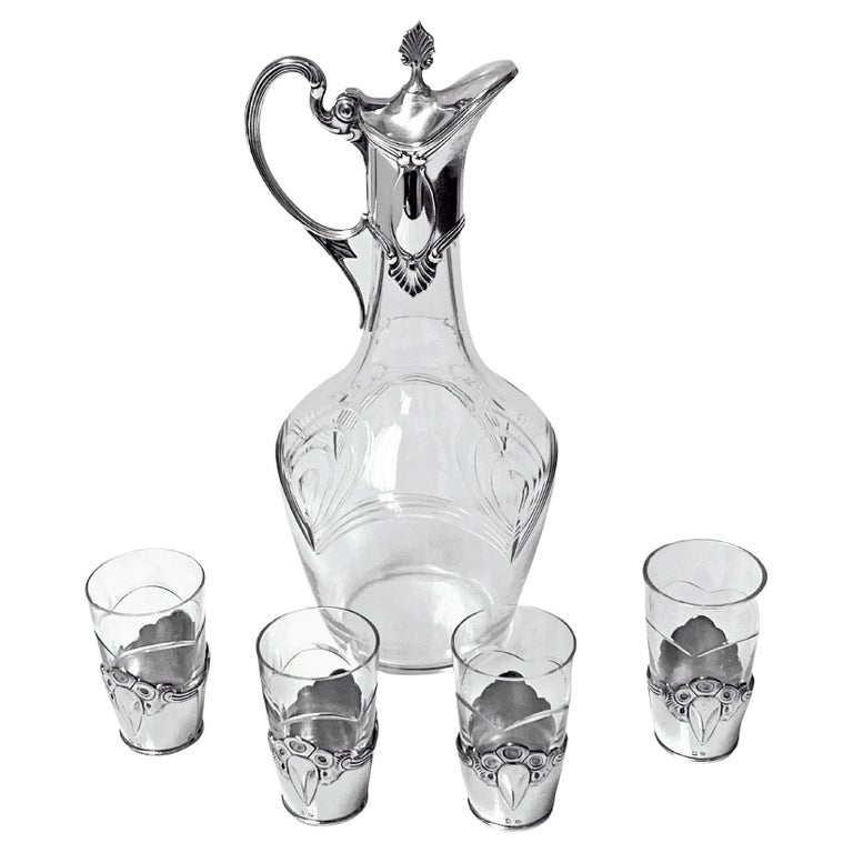 WMF Jugendstil-Likör-Set aus geschliffenem Glas und Tafelsilber, WMF, um 1900 im Angebot bei 1stDibs Deutschland