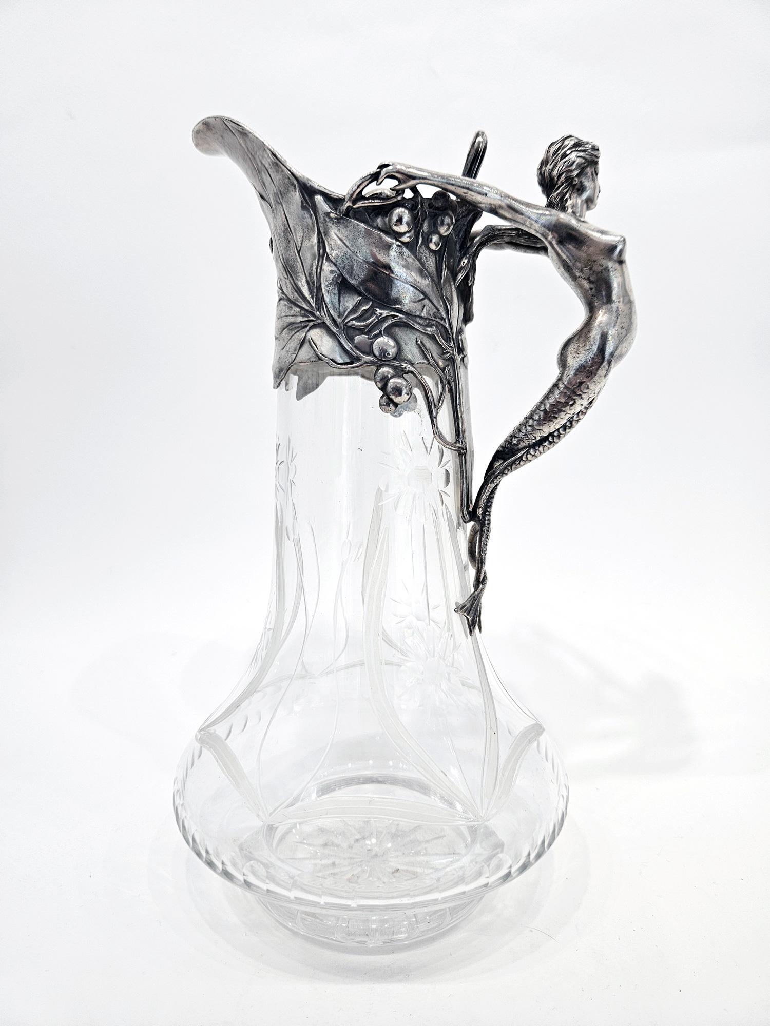 Carafe à vin Art Nouveau WMF avec poignée sirène, Allemagne, vers 1901 en vente 3