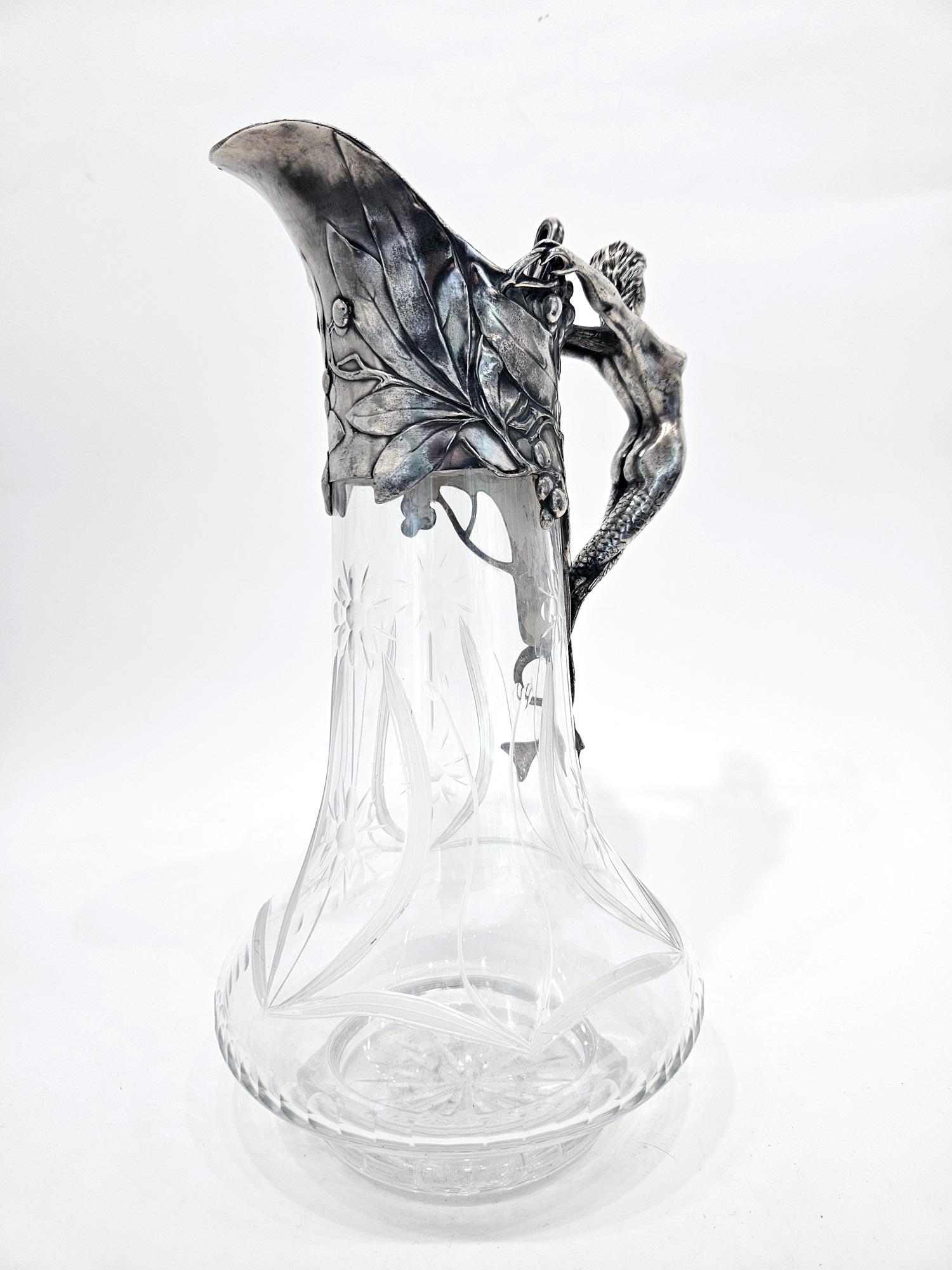 Carafe à vin Art Nouveau WMF avec poignée sirène, Allemagne, vers 1901 en vente 4