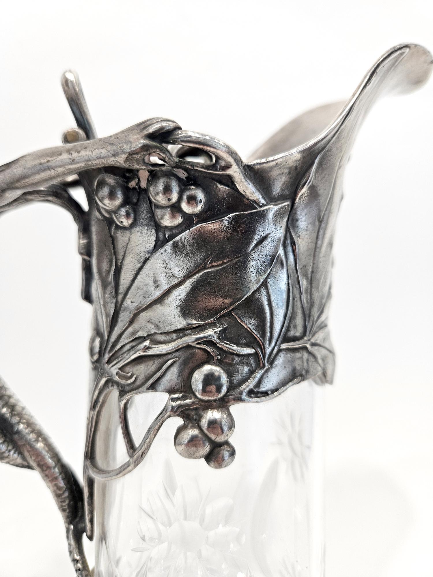 Carafe à vin Art Nouveau WMF avec poignée sirène, Allemagne, vers 1901 en vente 5