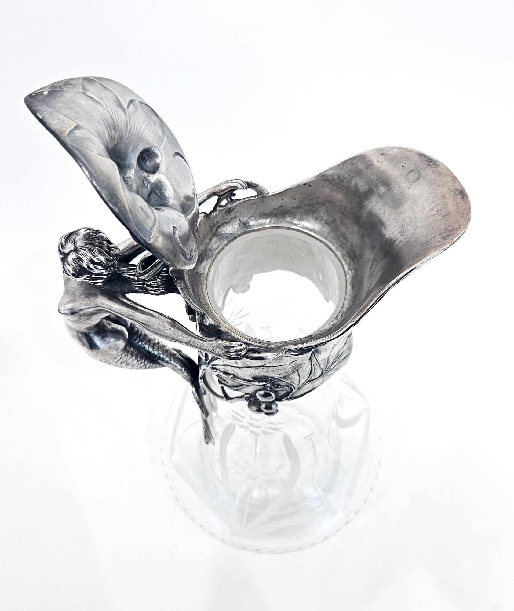 Carafe à vin Art Nouveau WMF avec poignée sirène, Allemagne, vers 1901 en vente 10
