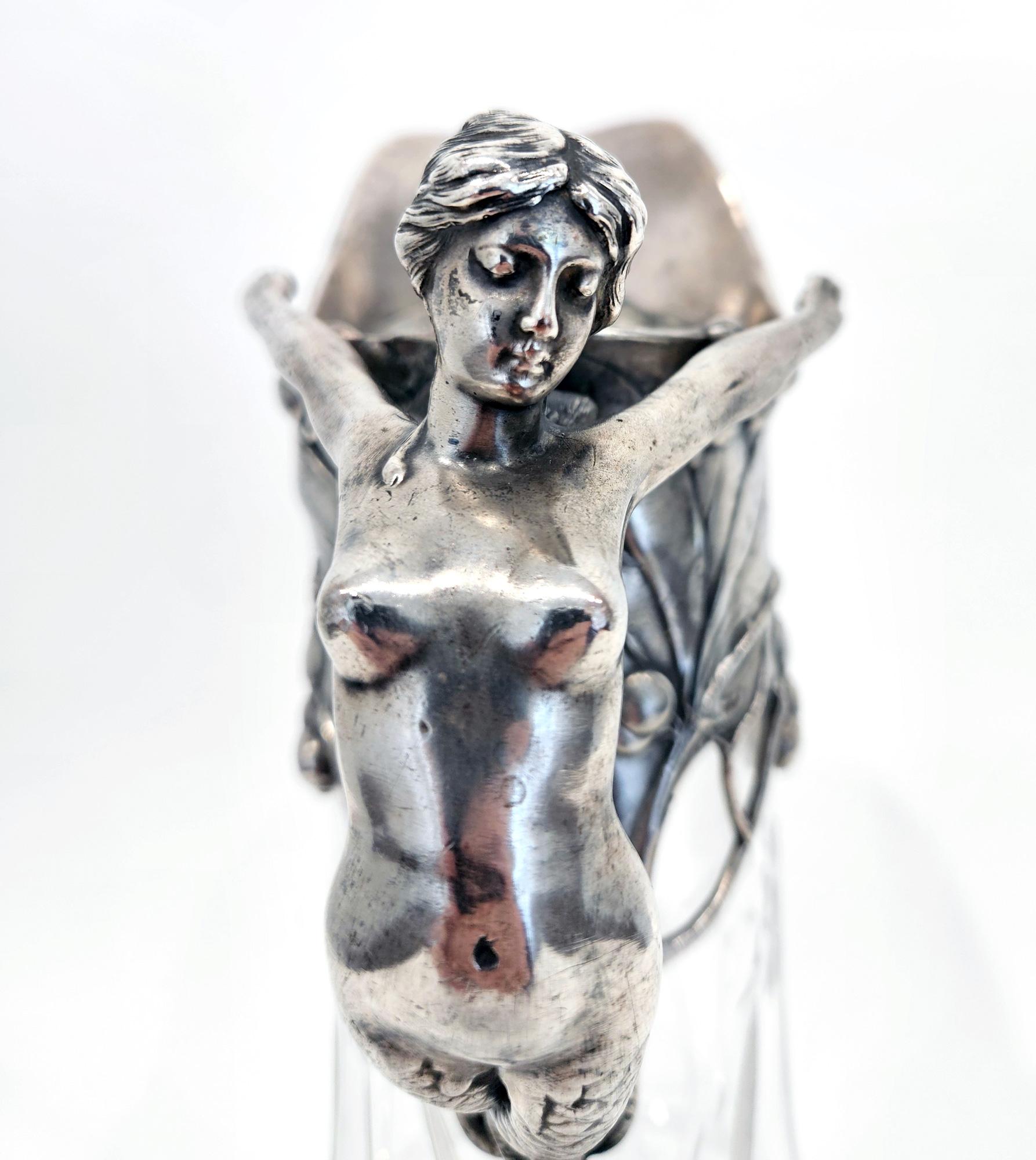 Plaqué argent Carafe à vin Art Nouveau WMF avec poignée sirène, Allemagne, vers 1901 en vente