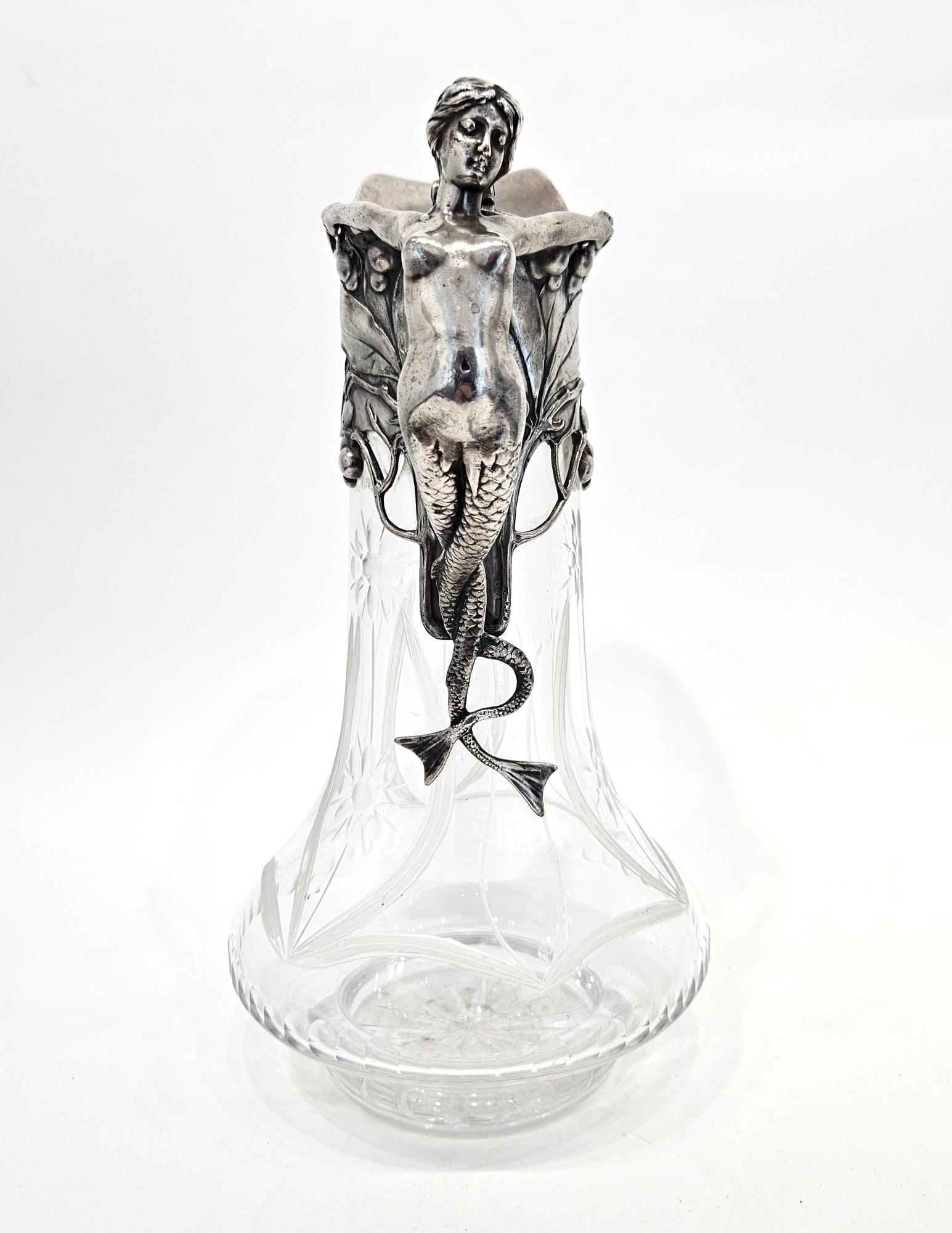 Carafe à vin Art Nouveau WMF avec poignée sirène, Allemagne, vers 1901 en vente 1