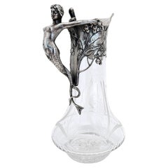 Antique WMF Art Nouveau Decanter with Mermaid Handle, c. 1901