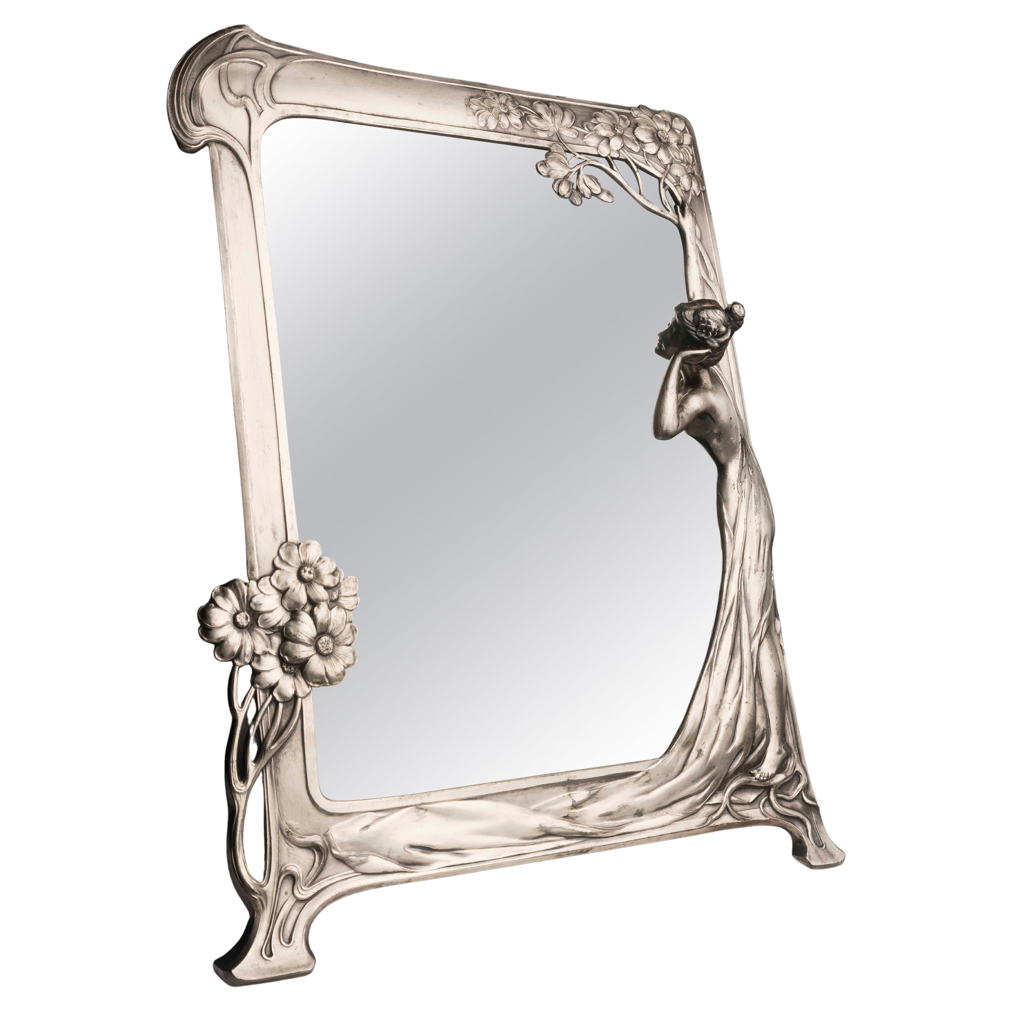 WMF Art Nouveau Figural Vanity Mirror “Echo” Model 131 Silver Plated