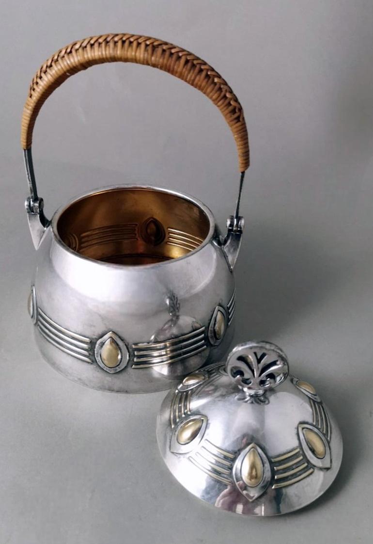 WMF Art Nouveau German Silver-Plated Metal Sugar Bowl. For Sale 3