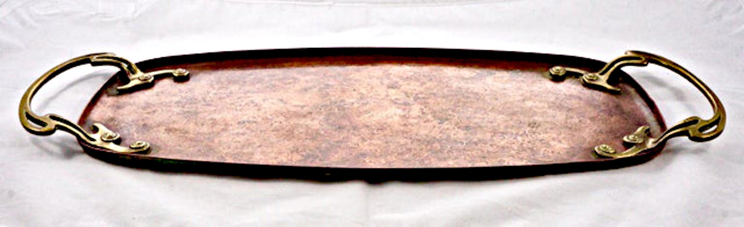 20th Century Wmf Art Nouveau Hand Hammered Copper Tray with Brass Handles