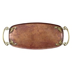 WMF Art Nouveau Hand Hammered Copper Tray with Brass Handles