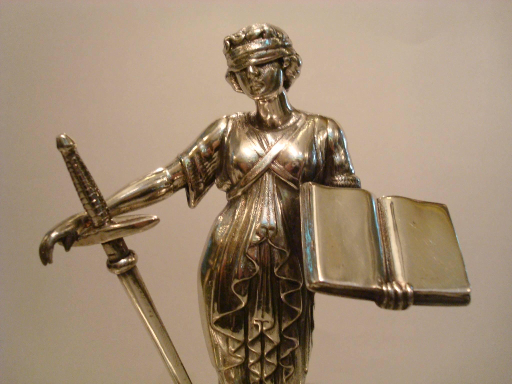 German Art Nouveau sculpture desk Inkwell Stand, Figure of the Law and Justice  1900´s For Sale