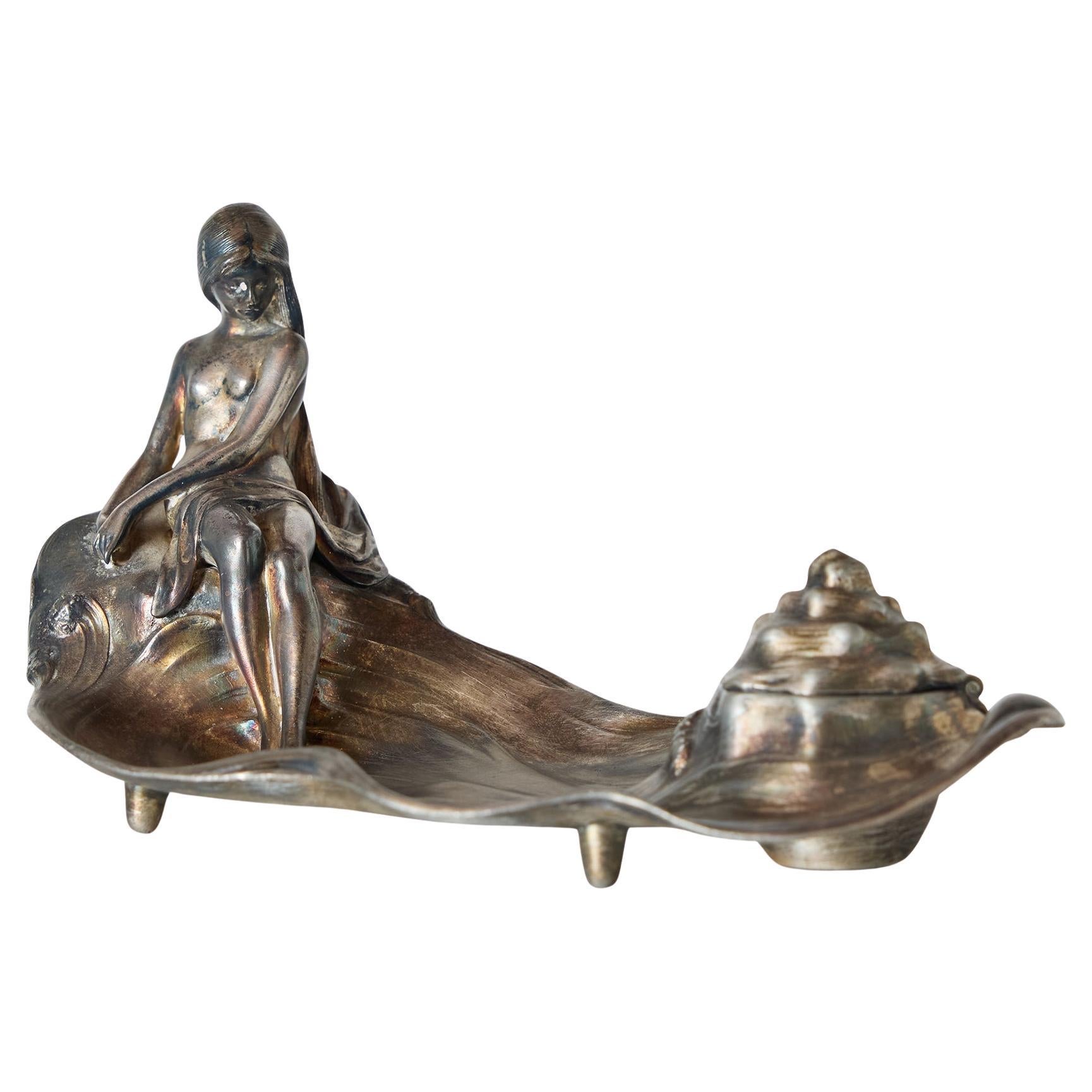 Calamaio WMF Art Nouveau con figura reclinata