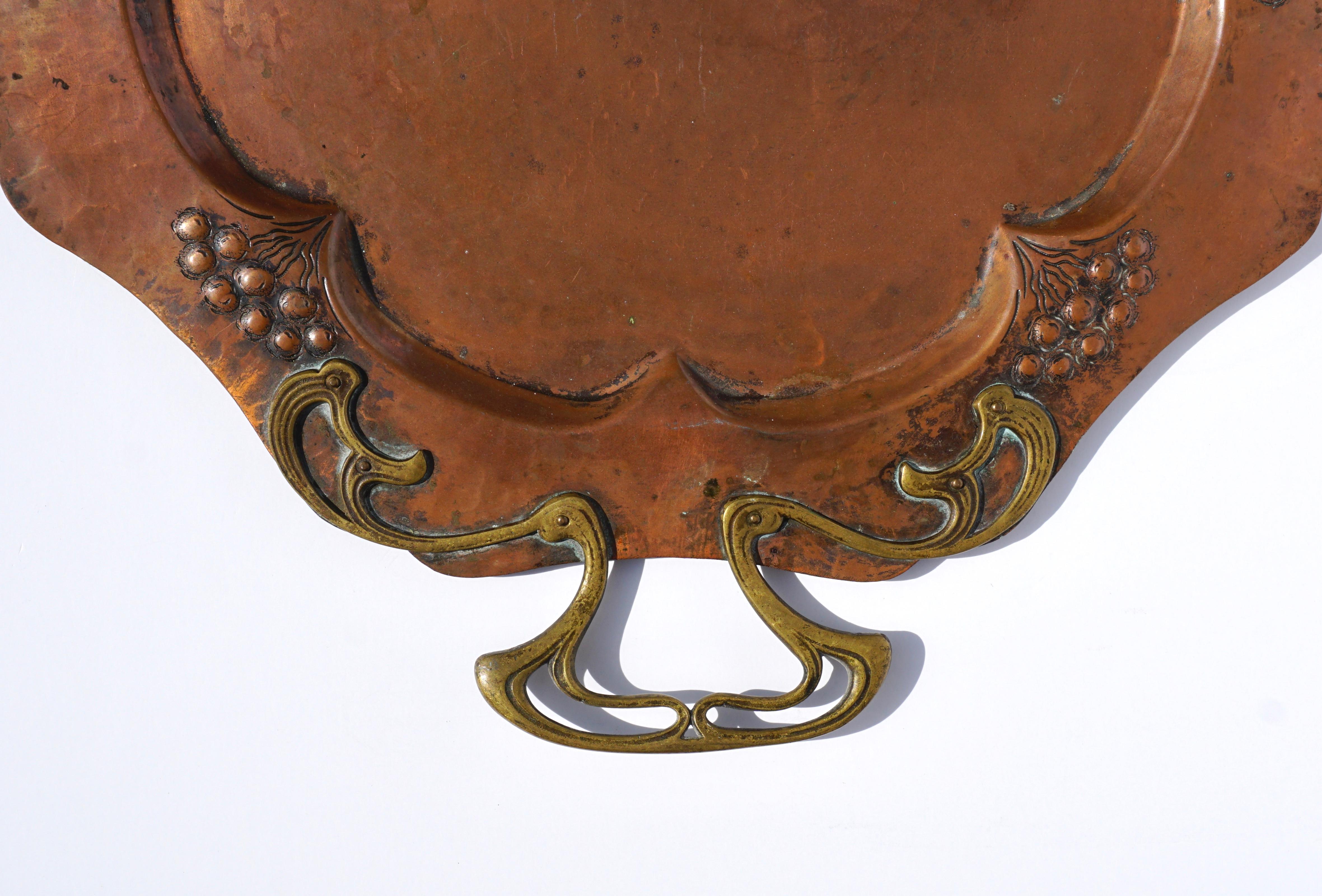 German WMF Art Nouveau Jugendstil Copper and Brass Tray