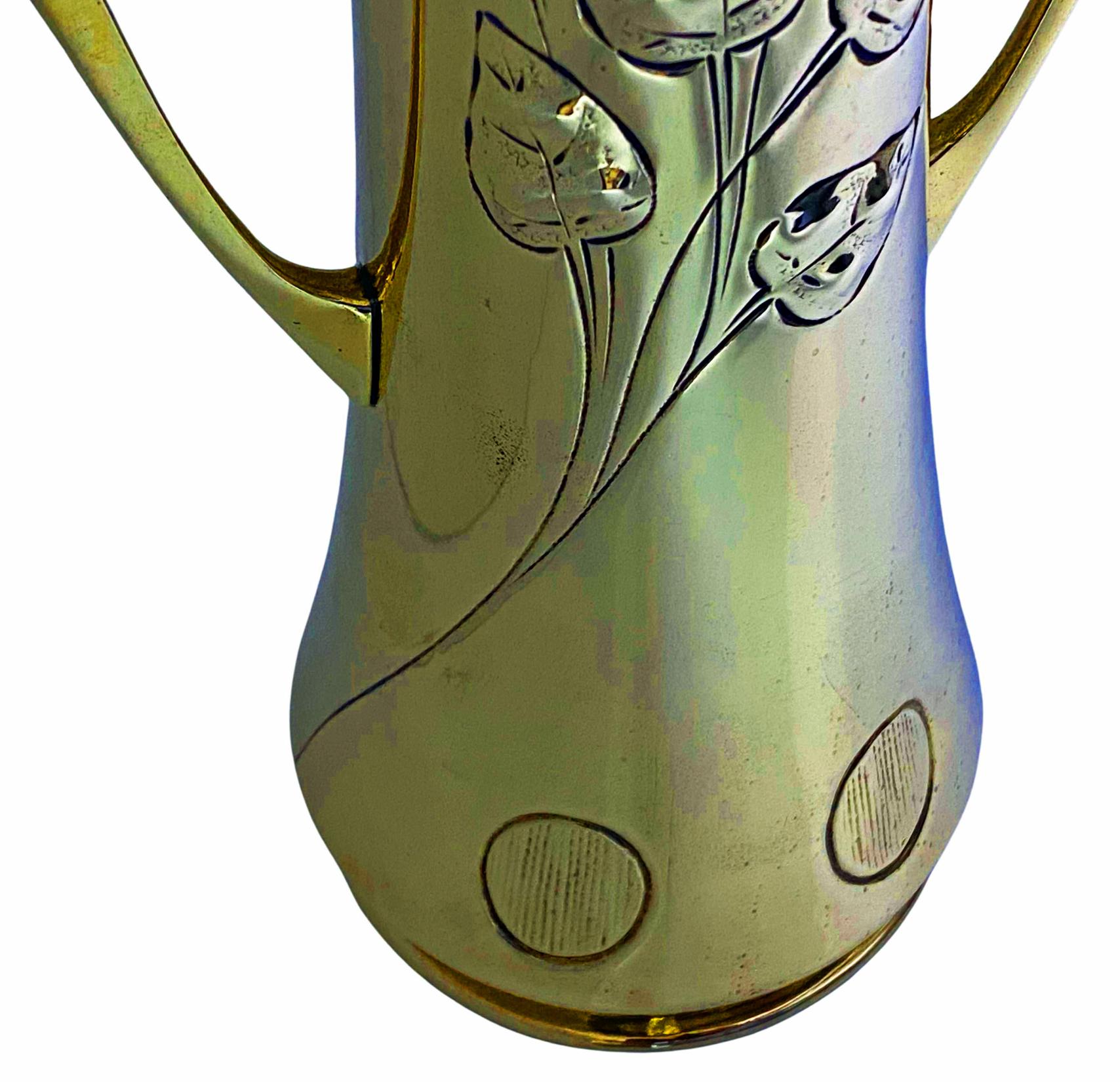 German WMF Art Nouveau Jugendstil large Brass Vase C.1910.