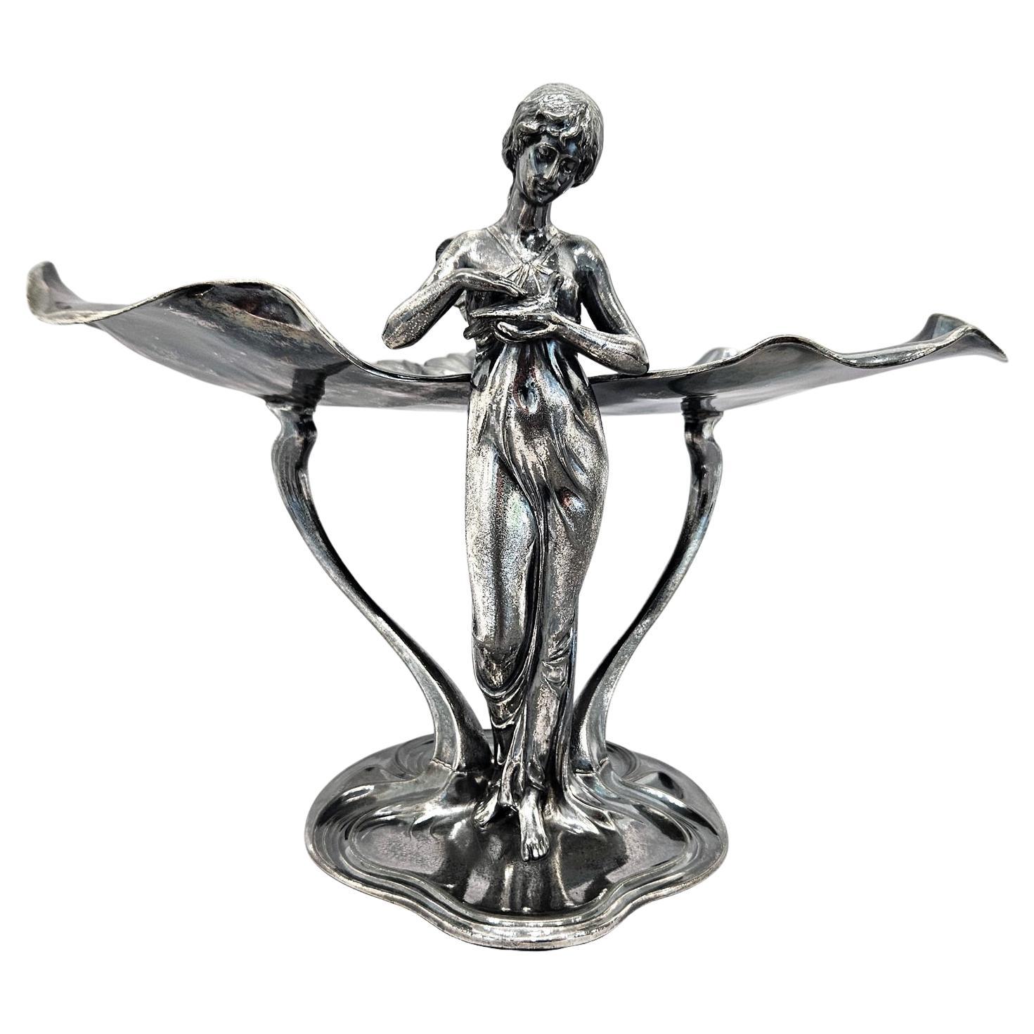 Bandeja para tarjetas con centro de mesa de plata Jugendstil Art Nouveau WMF, Alemania, c. 1910