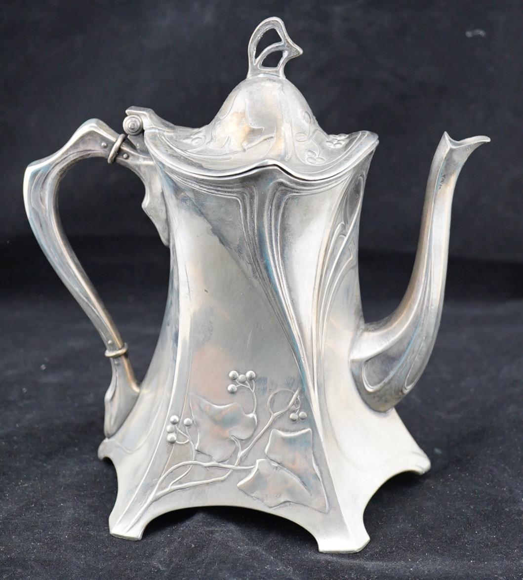 Anodized WMF Art Nouveau Jugendstil Tea Service and Trey For Sale