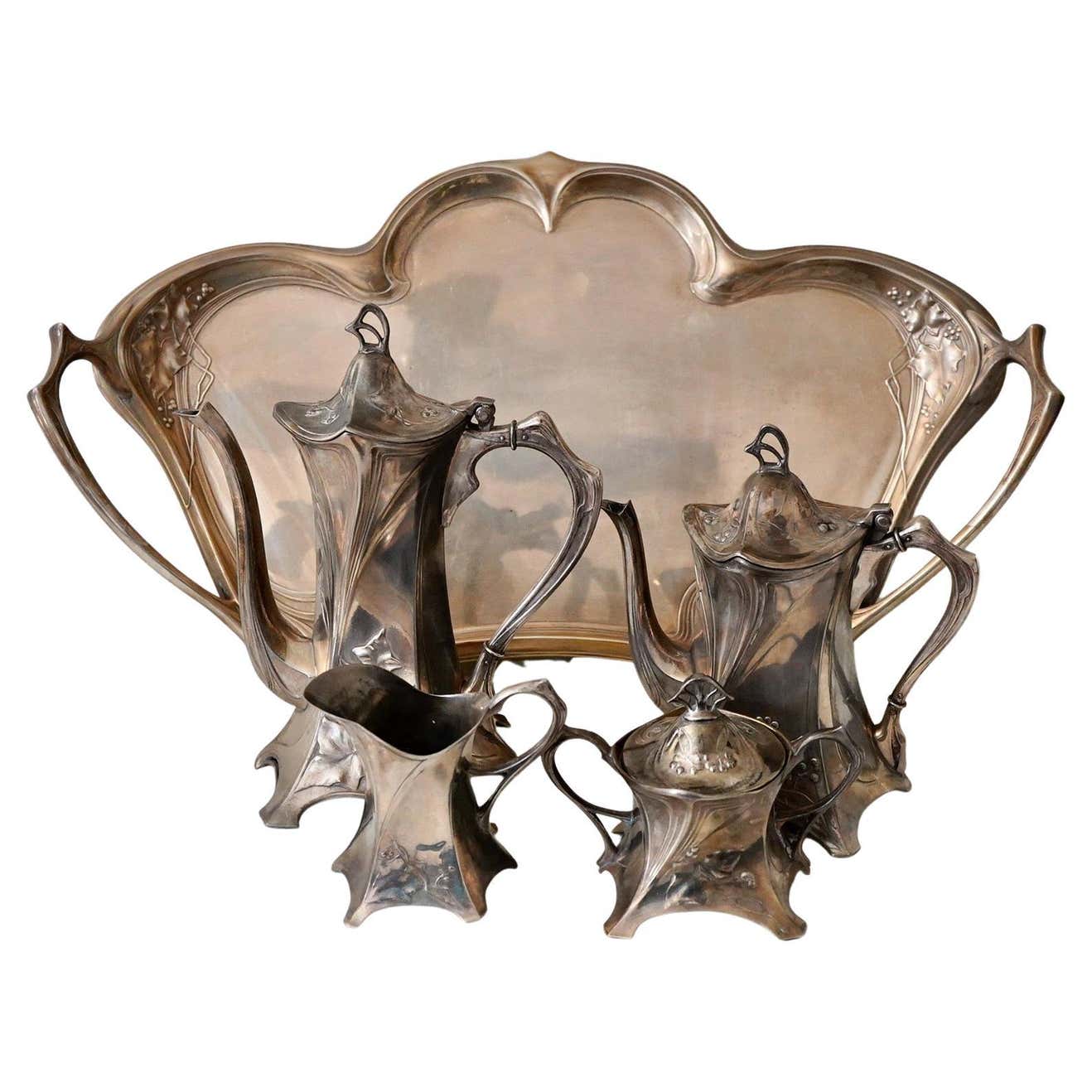 WMF Art Nouveau Jugendstil Tea Service and Trey For Sale at 1stDibs