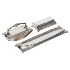 WMF Art Nouveau Silver Plate 3 Piece Desk Set Stamp Holder Blotter Pen Tray (Porta timbri)